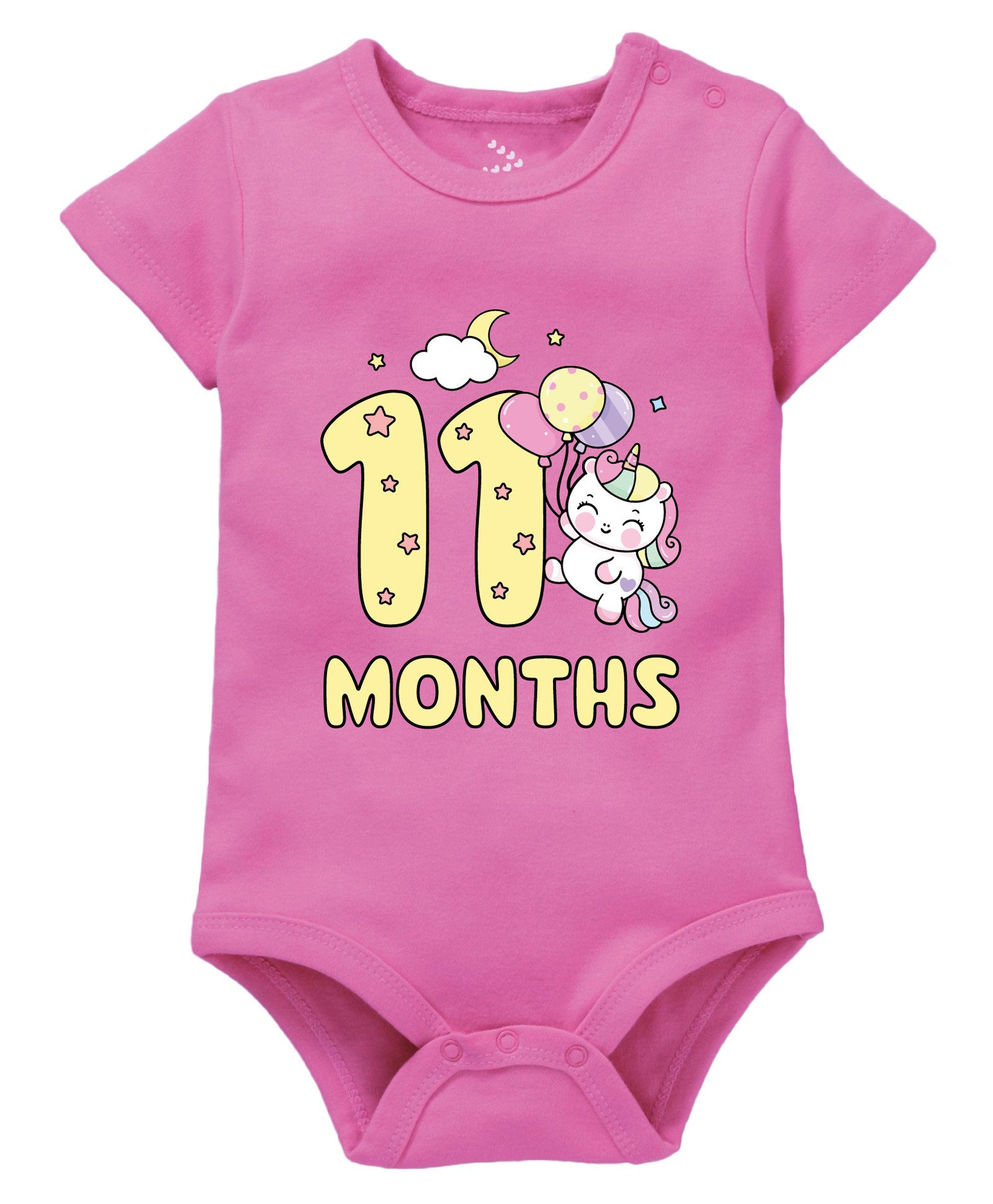 Zeezeezoo 100% Cotton Monthly Birthday Theme Half Sleeves 11 Months Text & Baby Unicorn Printed Onesie - Pink-picture-15