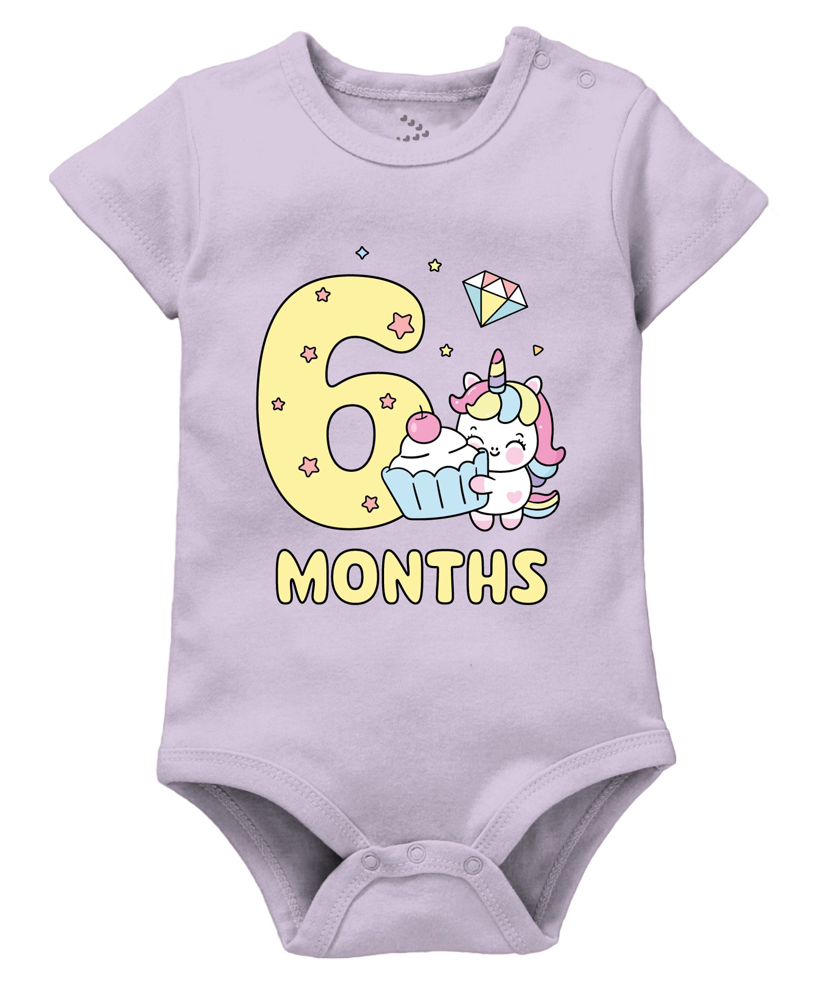 Zeezeezoo Monthly Birthday Theme 100% Cotton Half Sleeves 3 Months Text & Baby Unicorn Printed Onesie - Lavender-picture-26