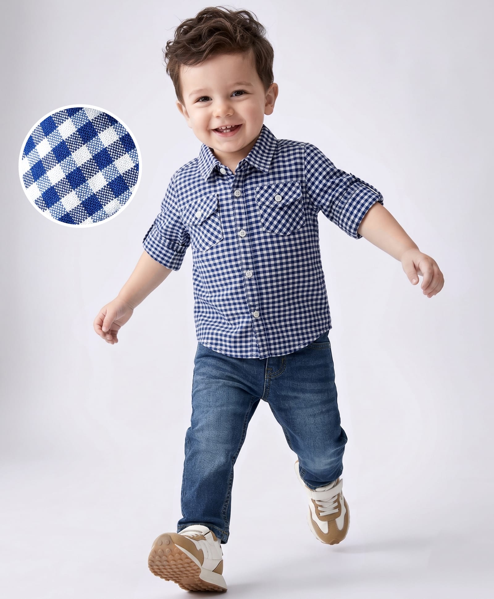 Babyhug Cotton Woven Full Sleeves Checks Shirt & Denim Jeans Set - Blue-picture-24