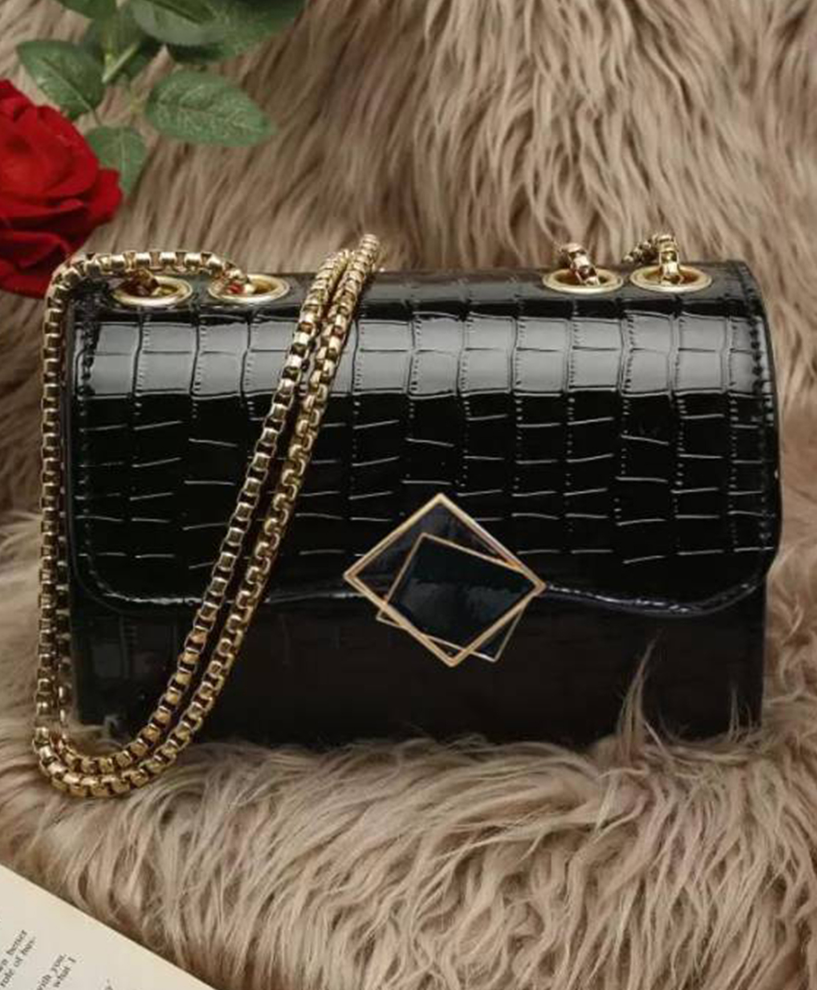 Fargo Women's Leatherette Croco Texture Sling Bags - Black-image-20