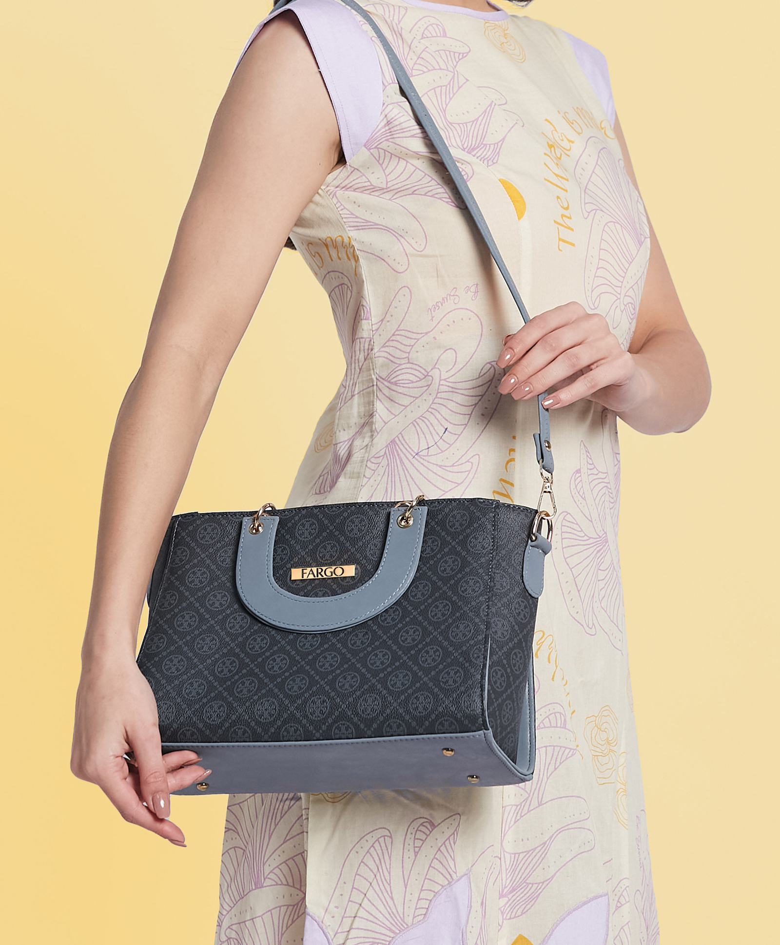 Fargo Canvas Leather Handbag - Navy Blue-picture-16