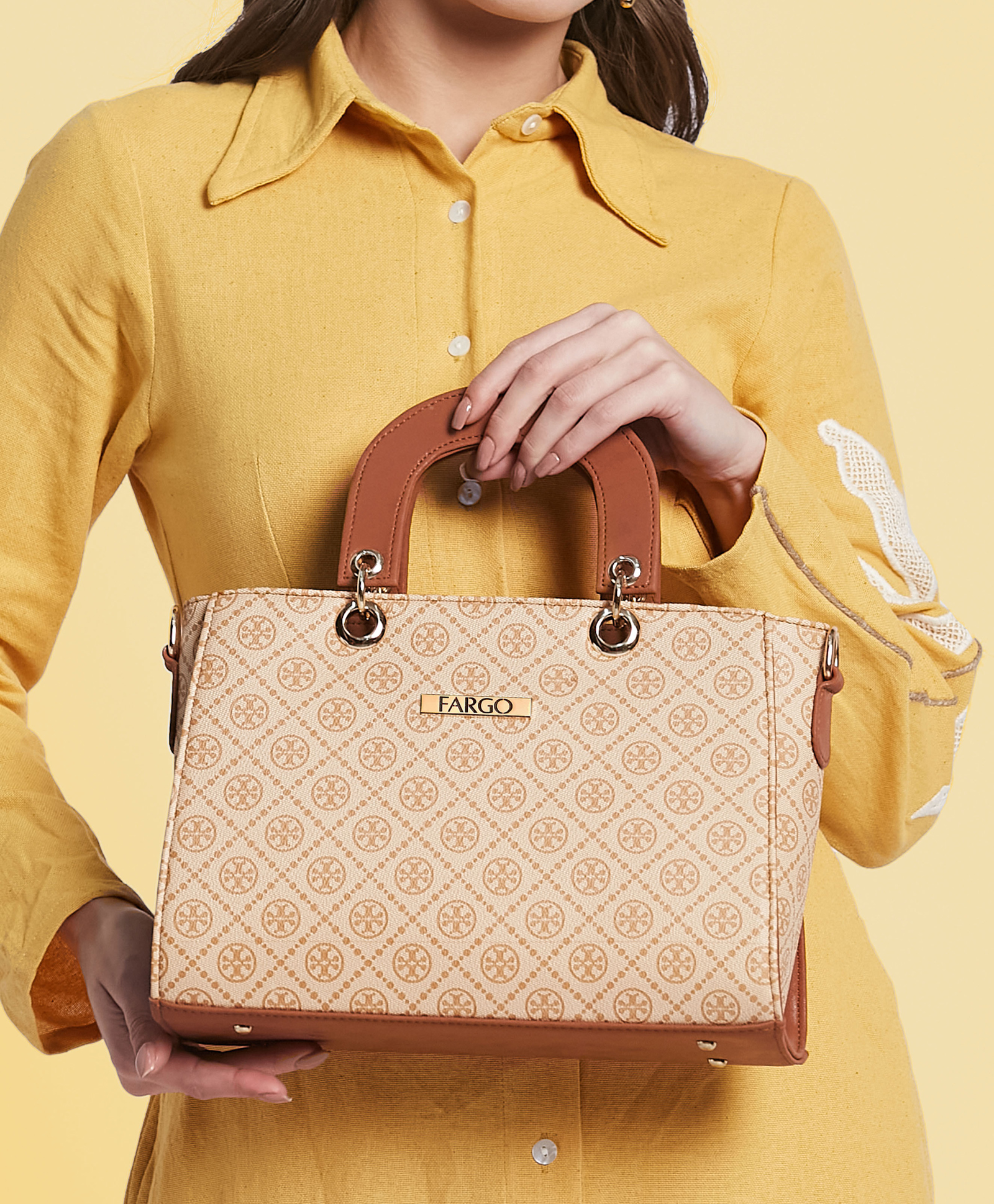 Fargo Canvas Leather Handbag - Cream-picture-15