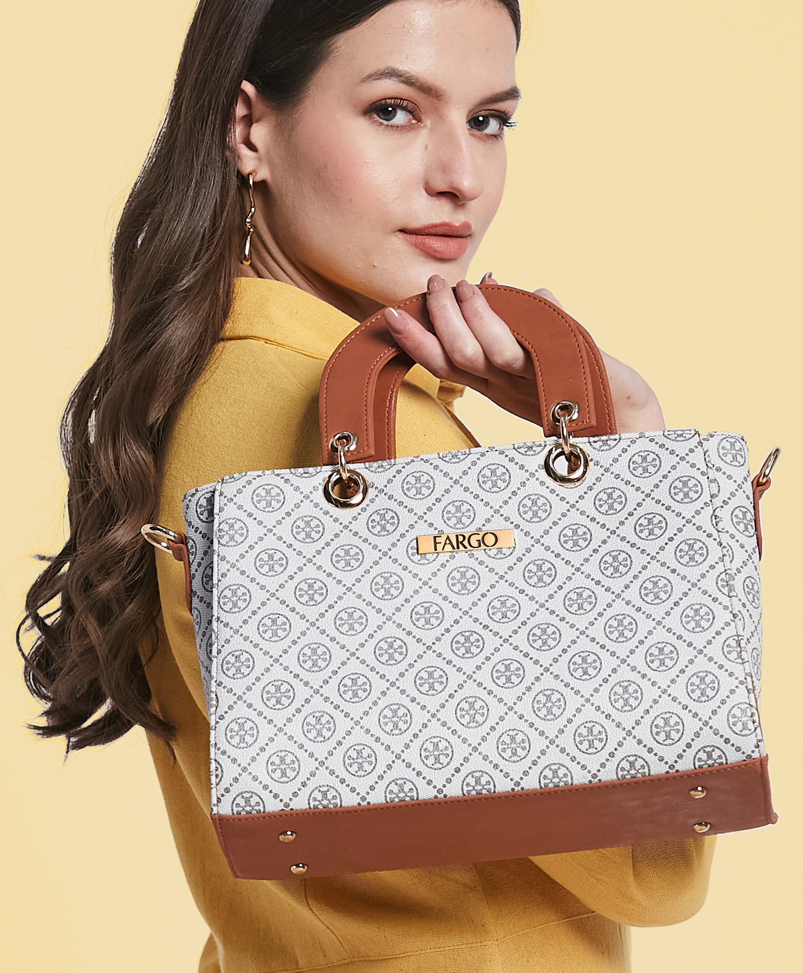 Fargo Canvas Leather Handbag - White-image-5