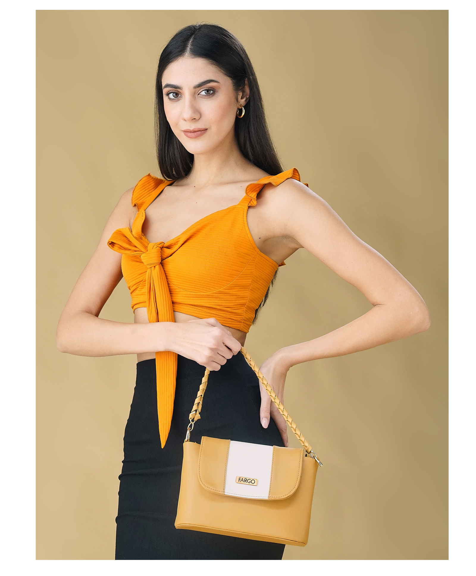 Fargo PU Women's White Strip Sling Bag - Yellow-image-48
