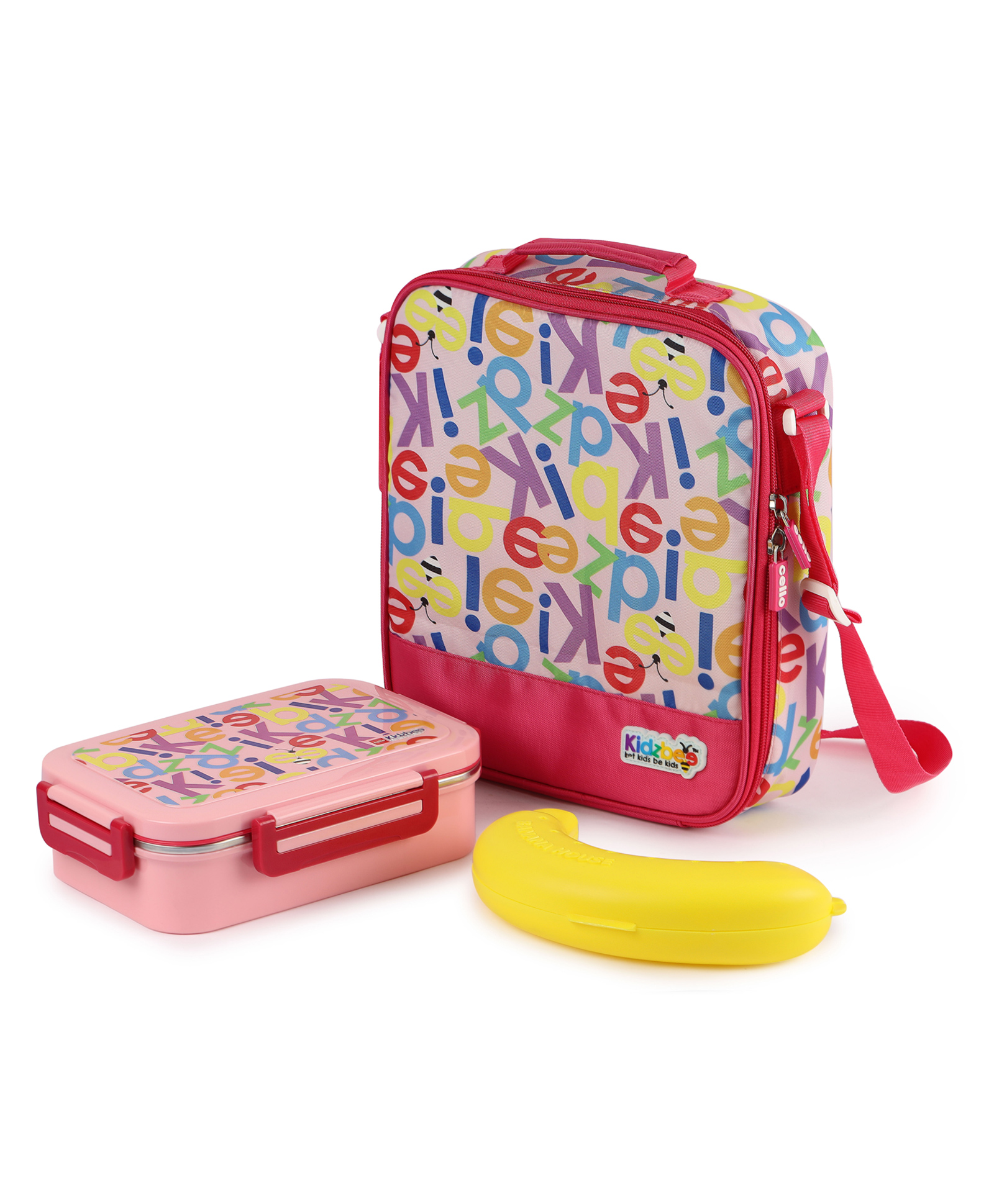 Cello Lunch Box With Inner Steel Material Bag & Banana Protector Case - Pink-image-13