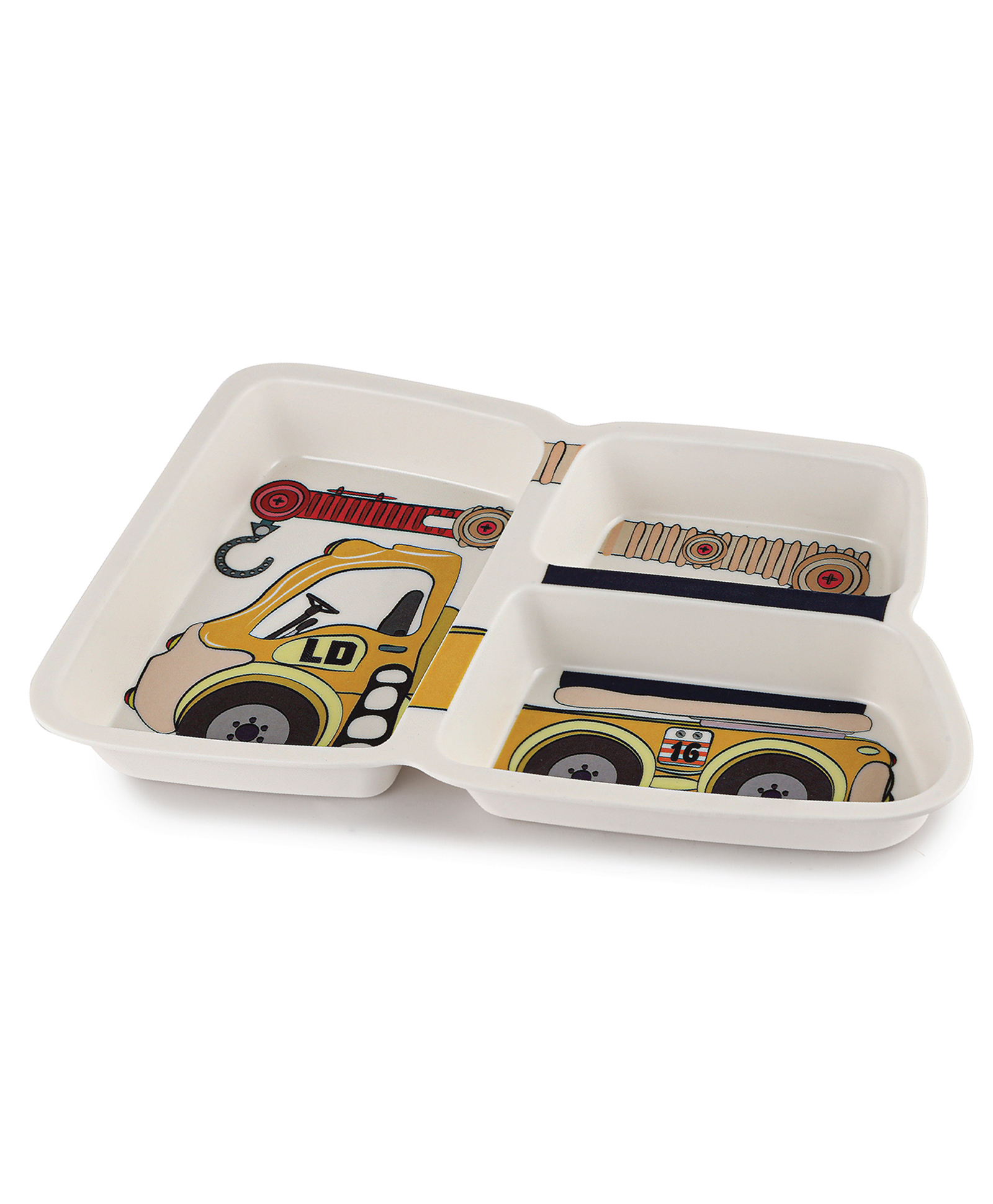 Cello Melmo Builder Crane Printed Melamine Plate - White & Yellow-image-14