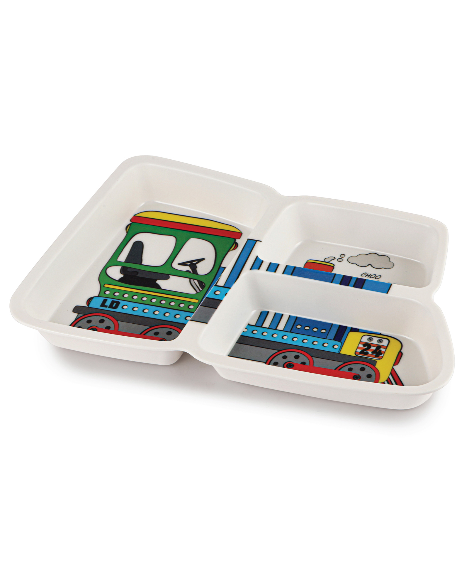 Cello Melmo Builder Train Printed Melamine Plate - White & Blue-image-33
