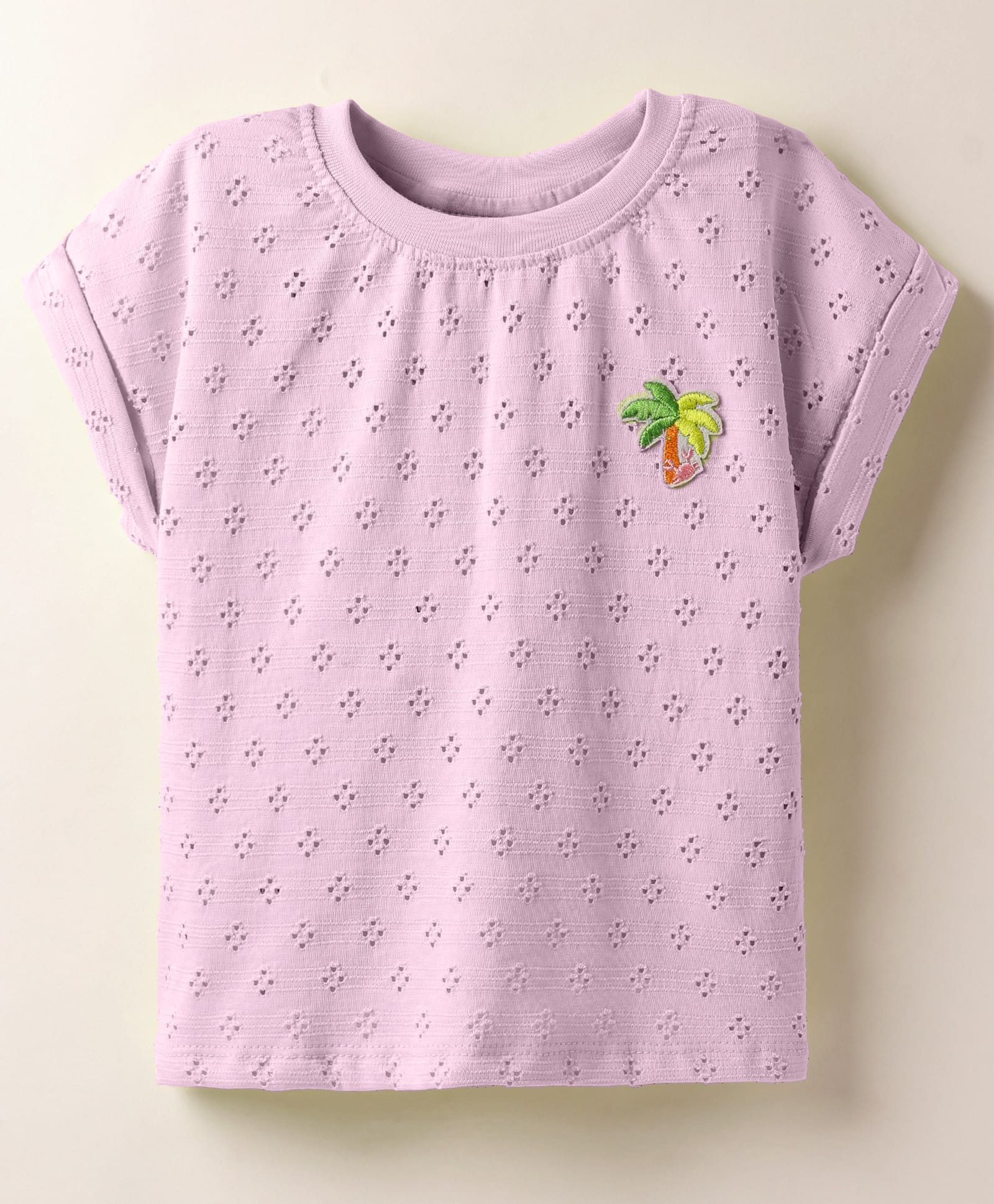Little Kangaroos Cotton Knit Half Sleeves Chifilli Top with Patch Detailing - Lilac-image-25