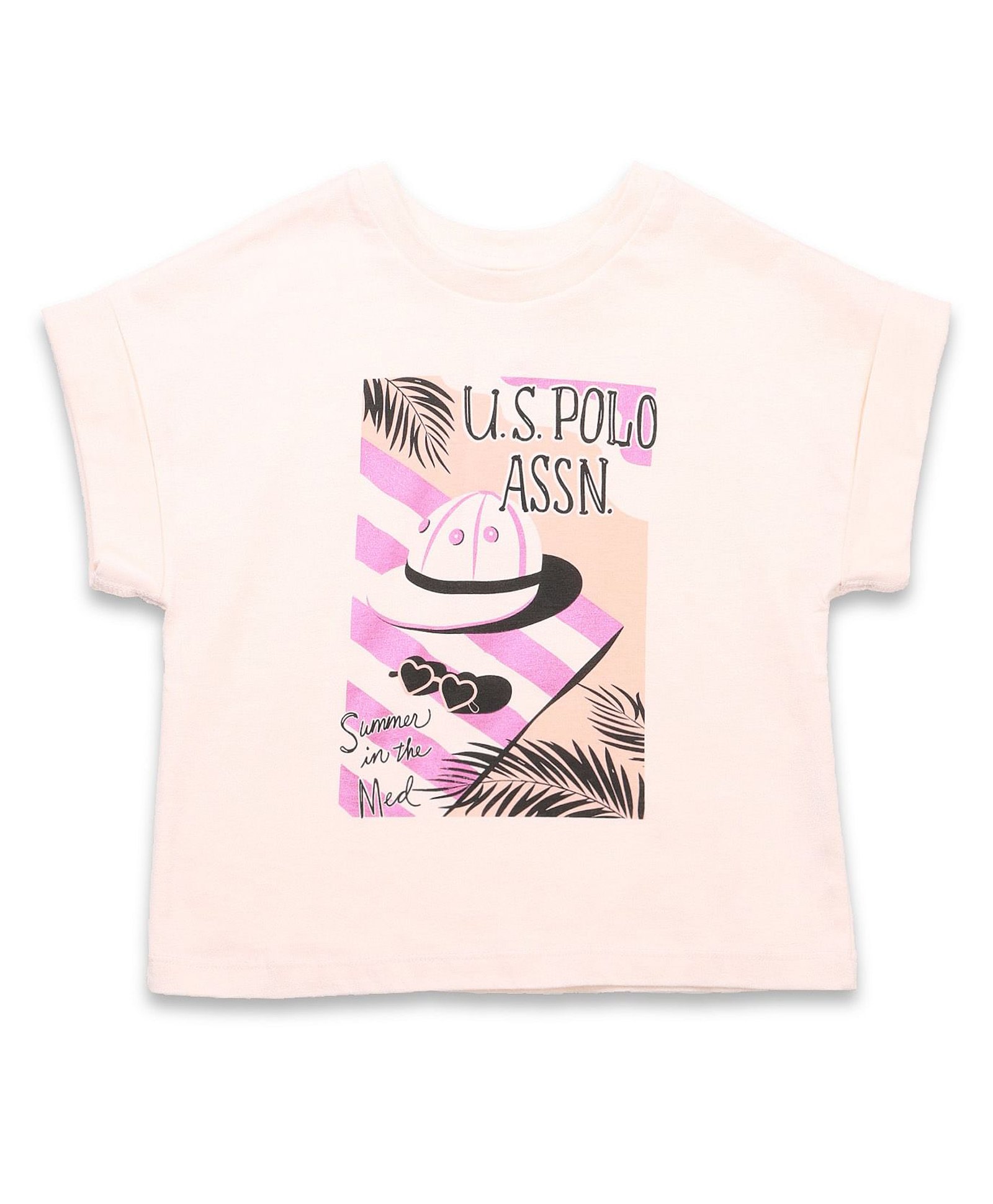 US Polo Assn Cotton Knit Half Sleeves T-Shirt With Beach Theme Print - Pink-image-38