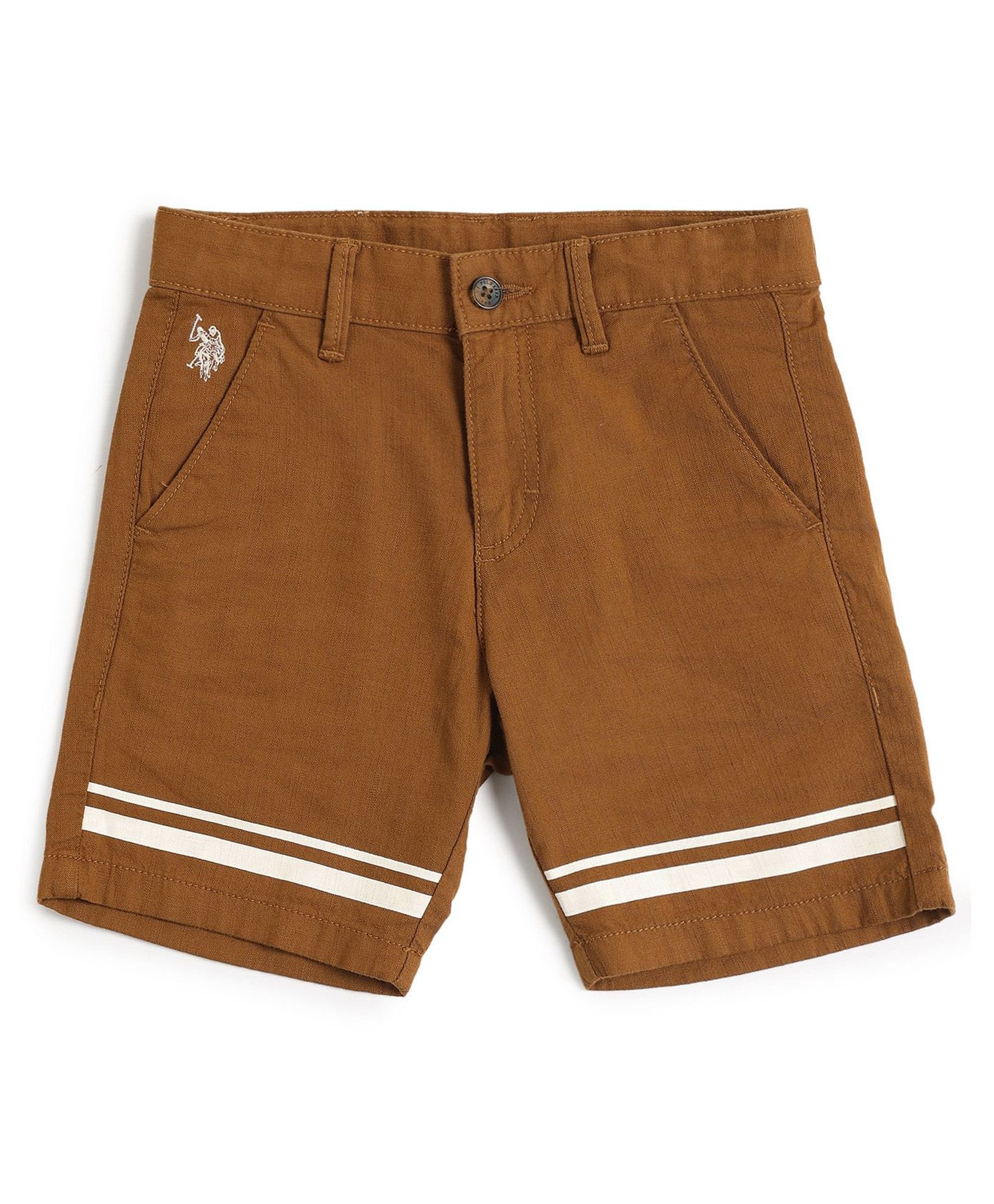 US Polo Assn Cotton Knit Above Knee Length Shorts With Stripes - Brown-image-10