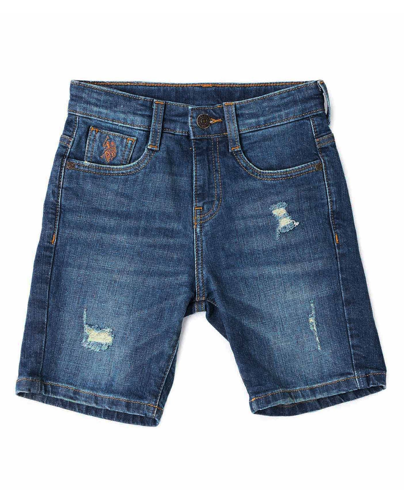 US Polo Assn Cotton Knit Above Knee Length Solid Shorts With Distressed Pattern - Blue-picture-17