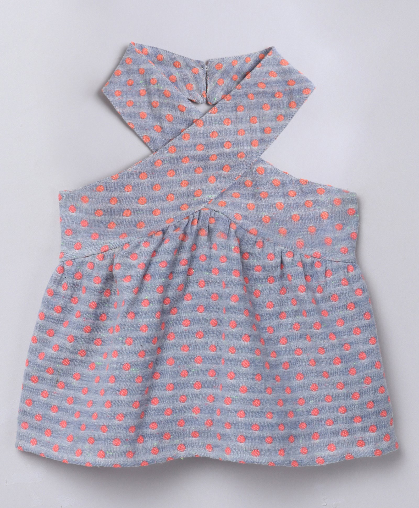 Taffykids 100% Cotton Sleeveless Polka Dots Embroidered Top - Multi Colour-picture-2