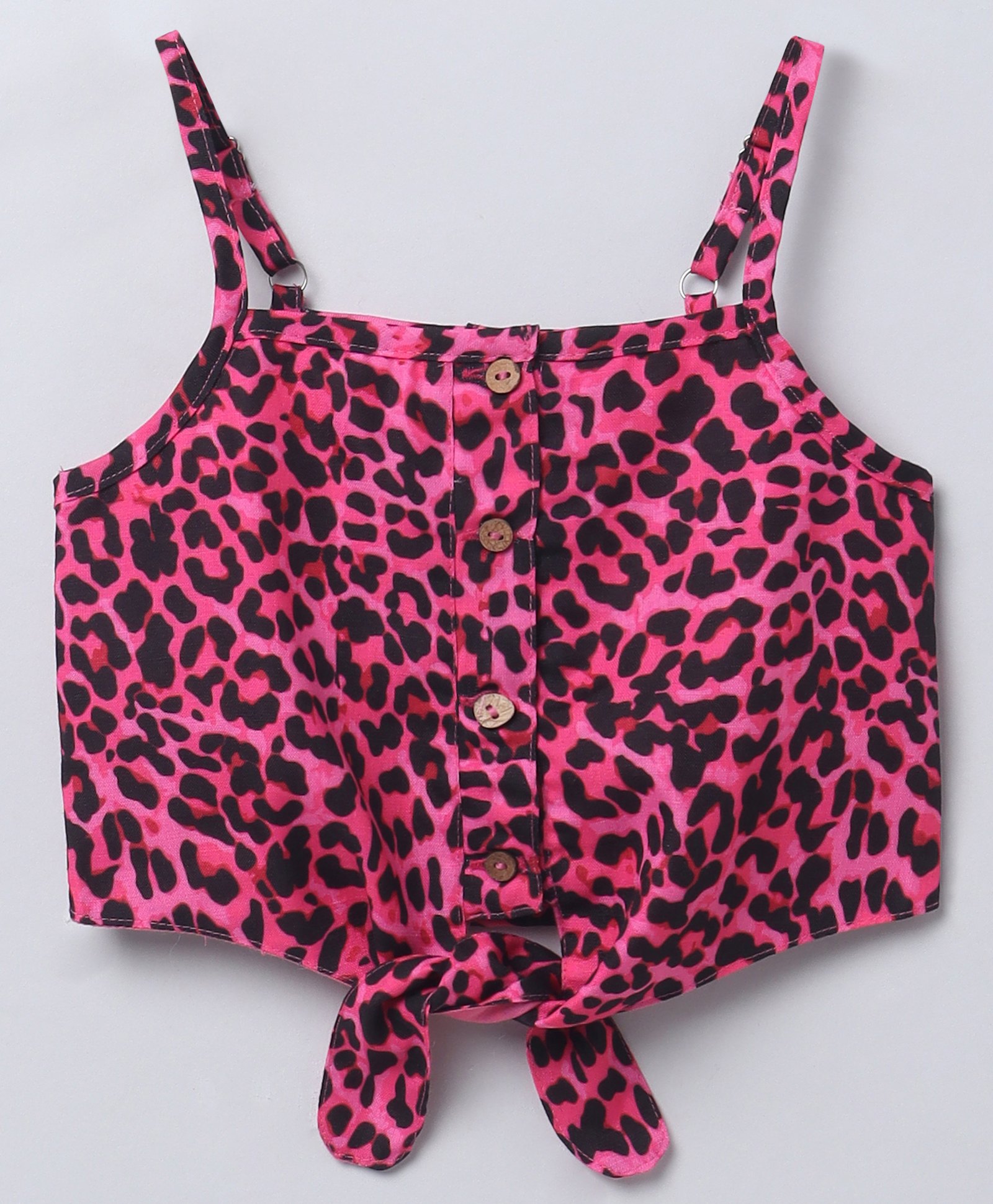 Taffykids Linen Sleeveless Leopard Printed Crop Top - Black & Pink-picture-15