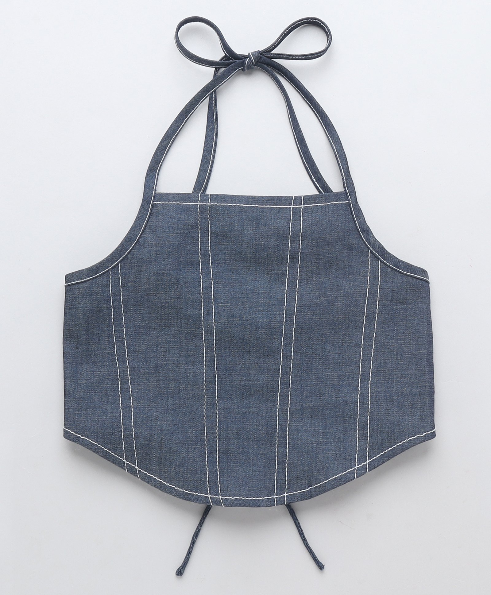 Taffykids Denim Sleeveless Mild Washed & Thread Work Detailed Crop Top - Navy Blue-picture-19