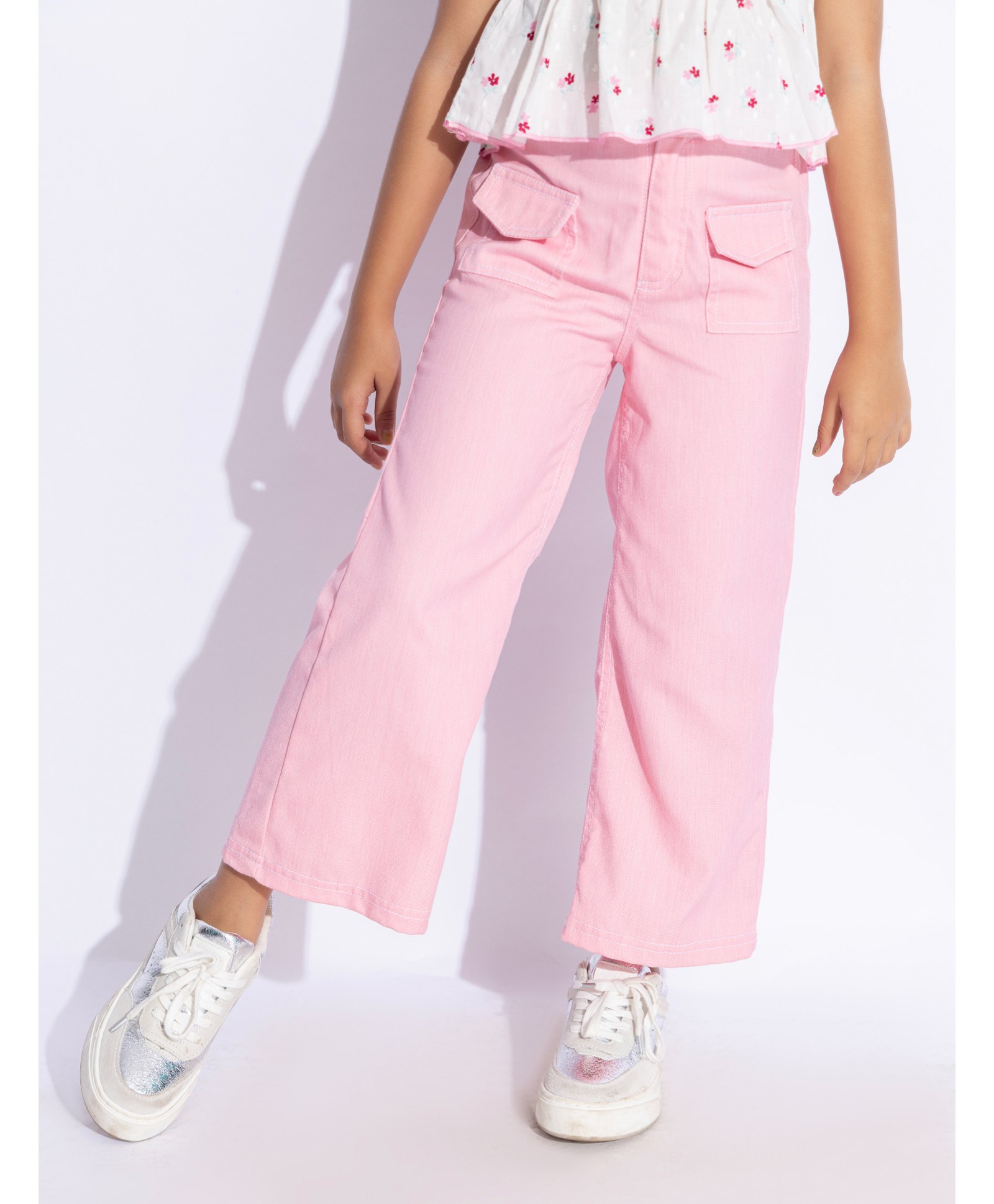 Taffykids Denim Solid Wide Legged Pant - Pink-picture-14