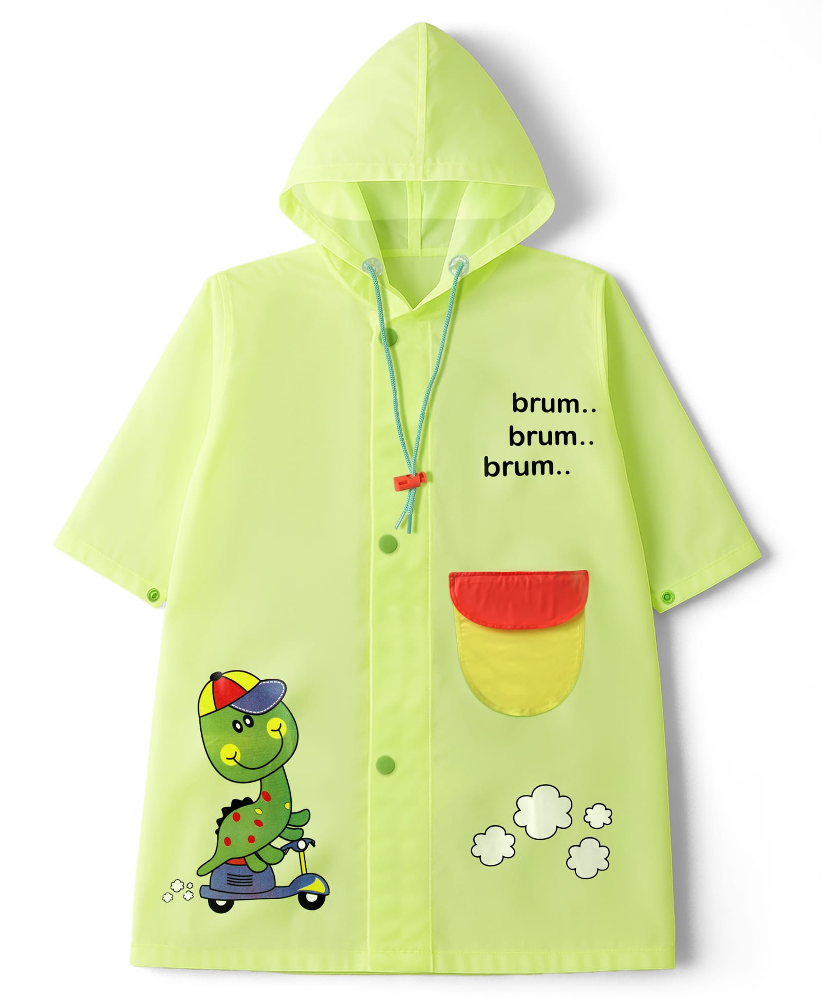Babyhug Full Sleeves Hooded Raincoat with Dino Print - Limegreen-picture-26