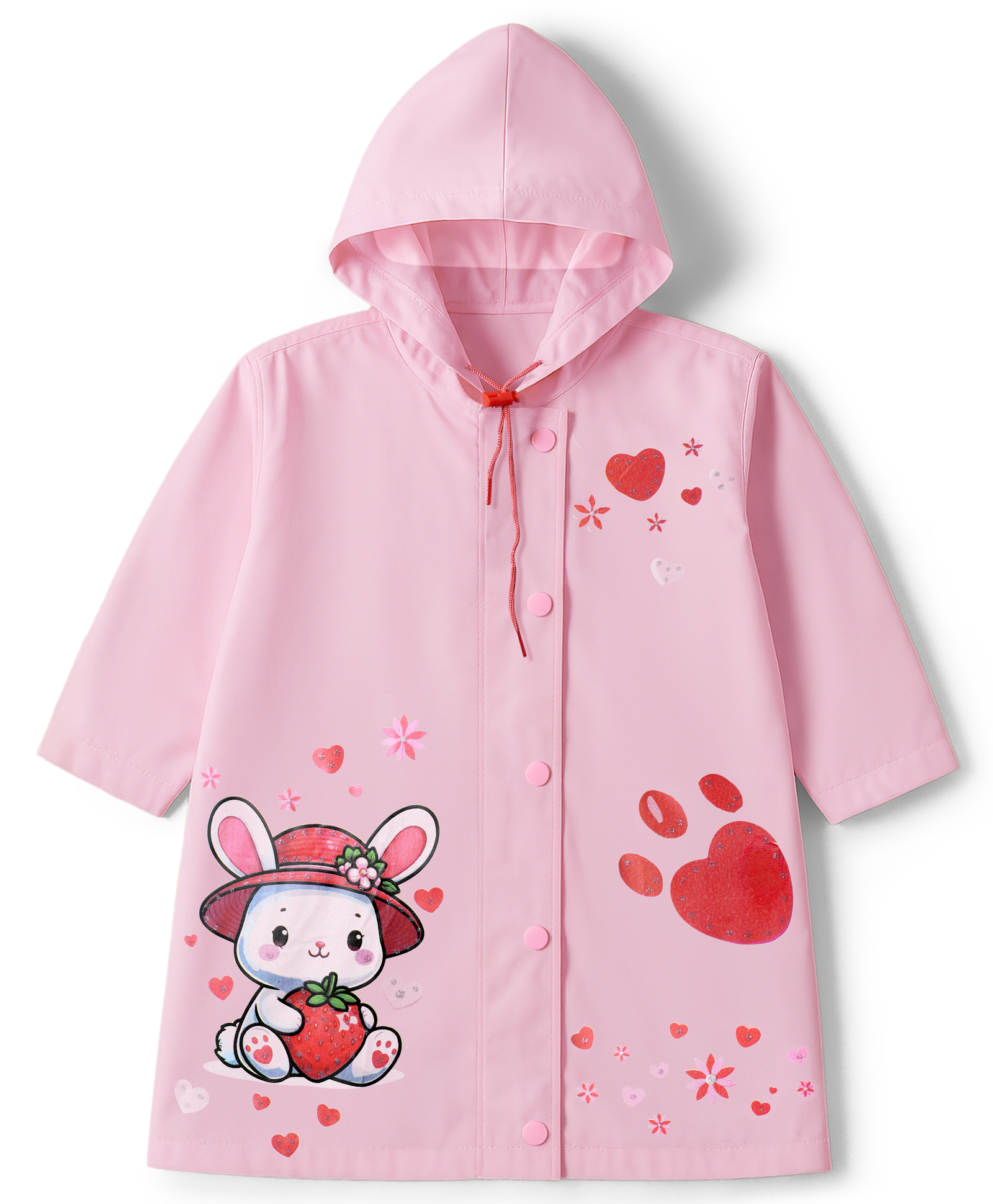 Babyhug Full Sleeves Hooded Raincoat With Bunny Print - Pink