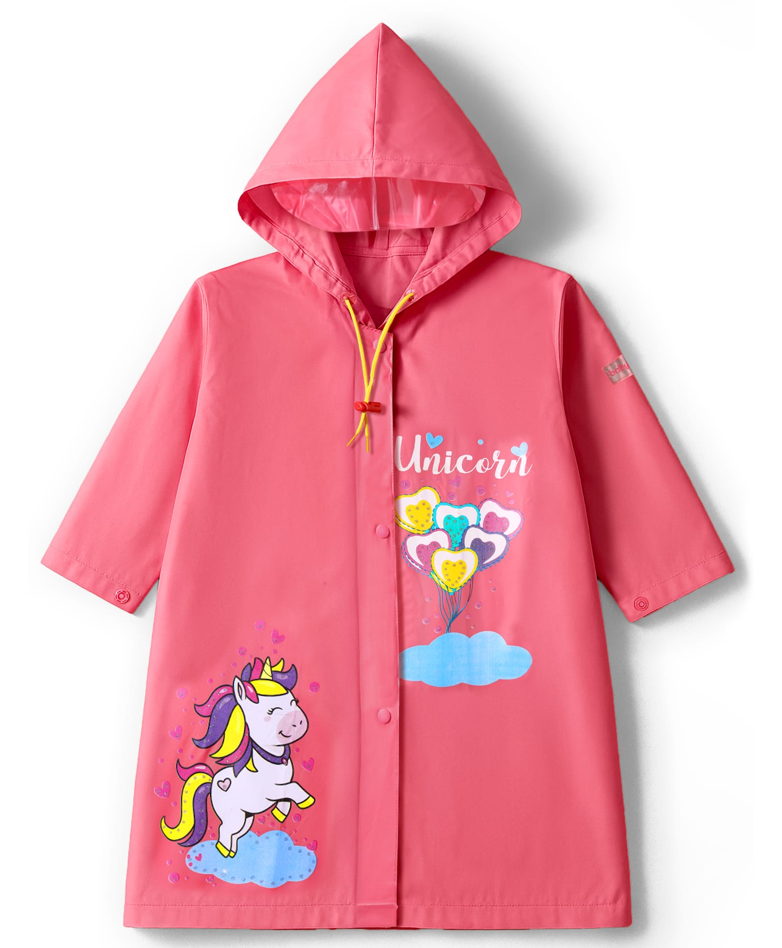 Babyhug Full Sleeves Below Knee Length Hooded Raincoat With Unicorn Print - Pink