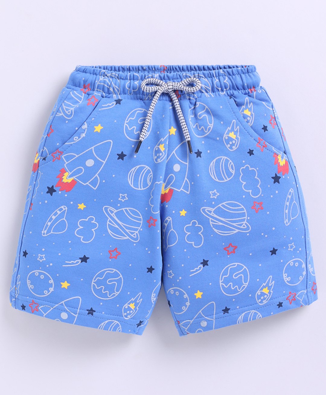 Kidcity Soft Cotton Loopknit Space Printed Shorts - Blue-picture-16