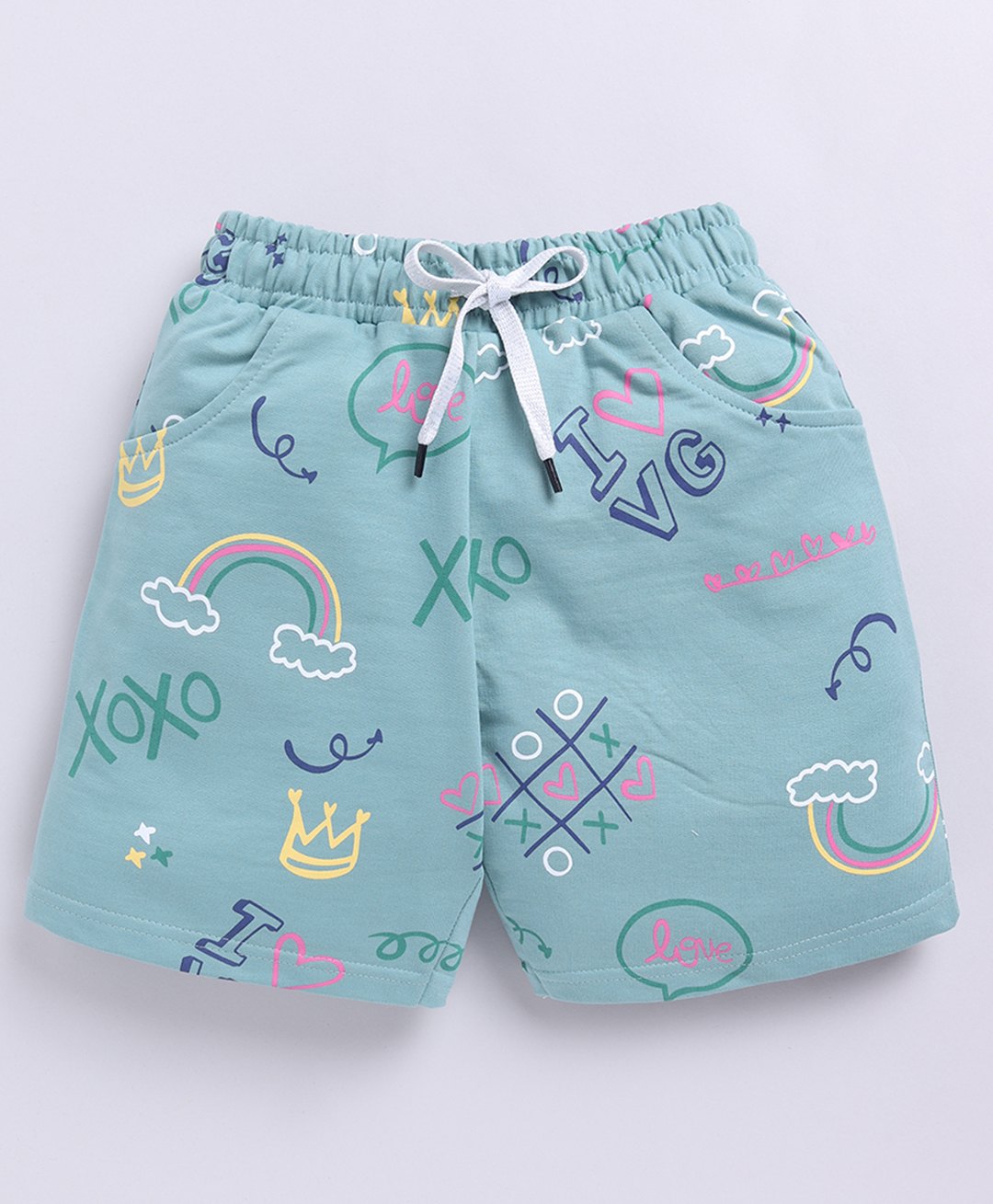 Kidcity Soft Cotton Loopknit Graphic Printed Shorts - Olive-image-5