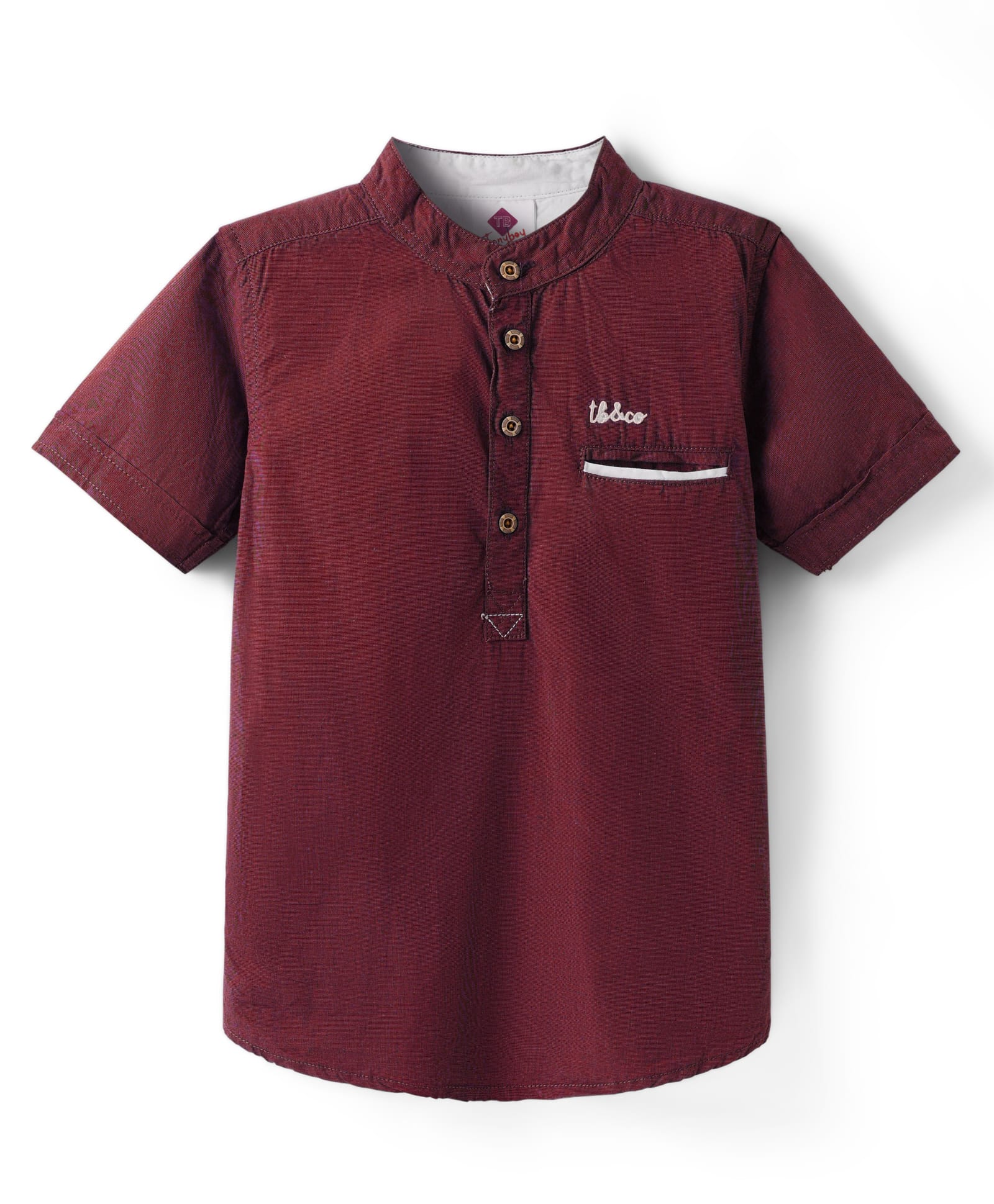 TONYBOY Cotton Half Sleeves Solid Shirt - Maroon-picture-14