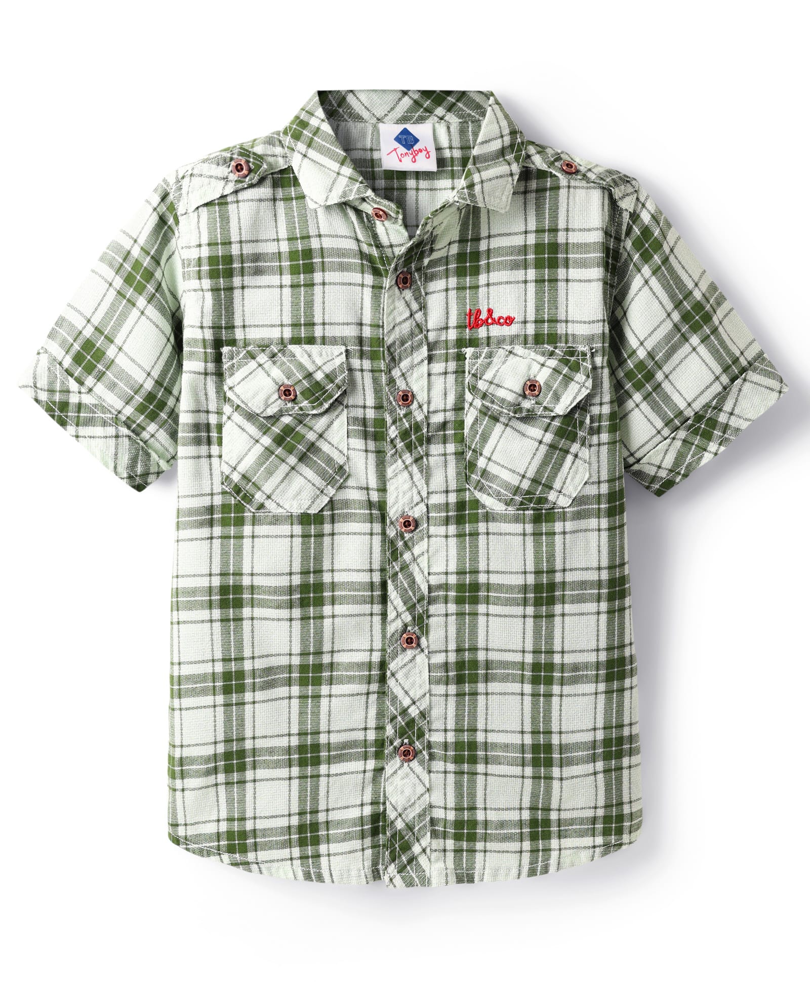 TONYBOY Cotton Half Sleeves Checked Shirt - Green-image-2