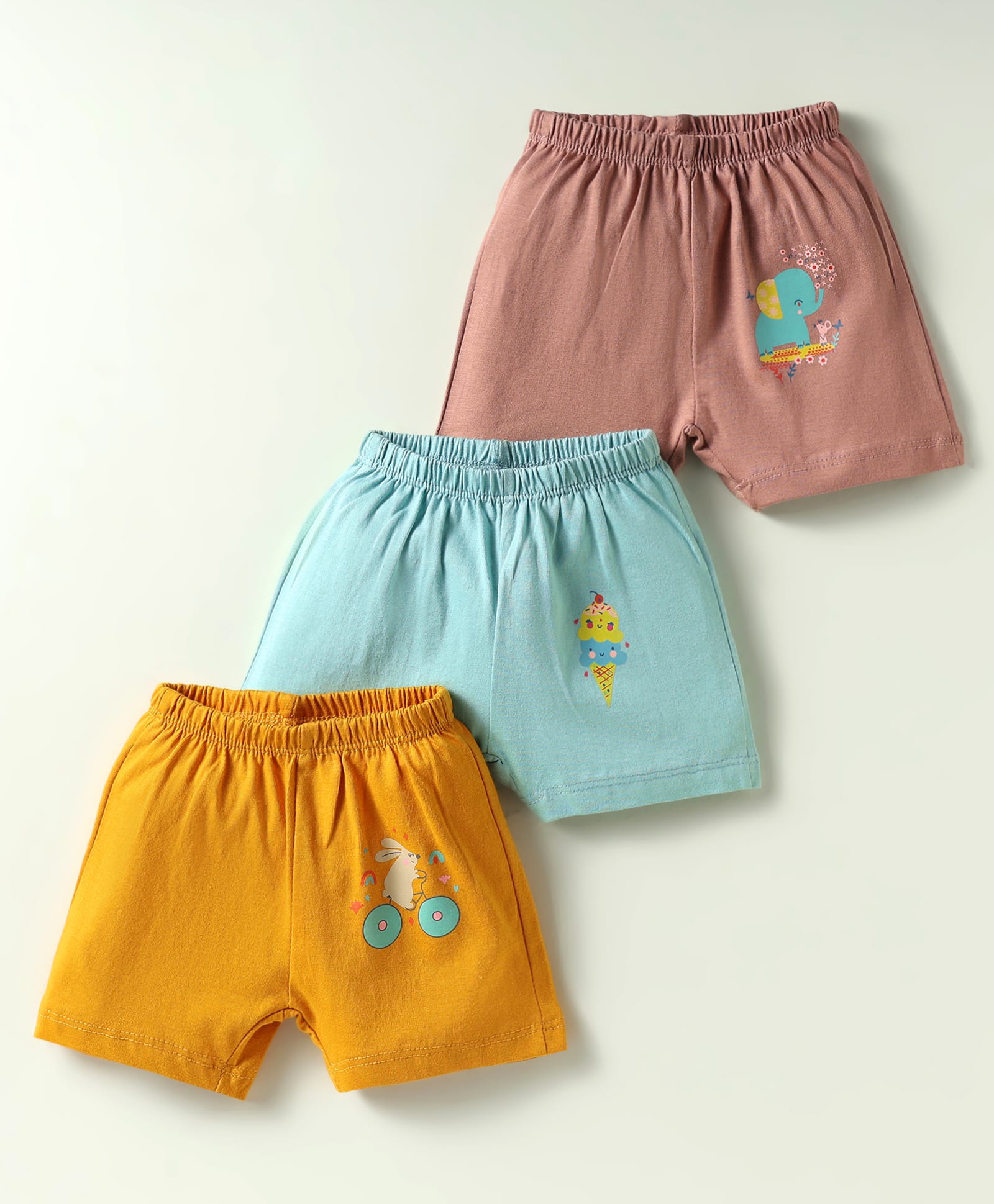 OHMS Single Jersey Knit Above Knee Length Shorts with Animal Print Pack of 3 - Mustard Yellow Blue & Tan-picture-11