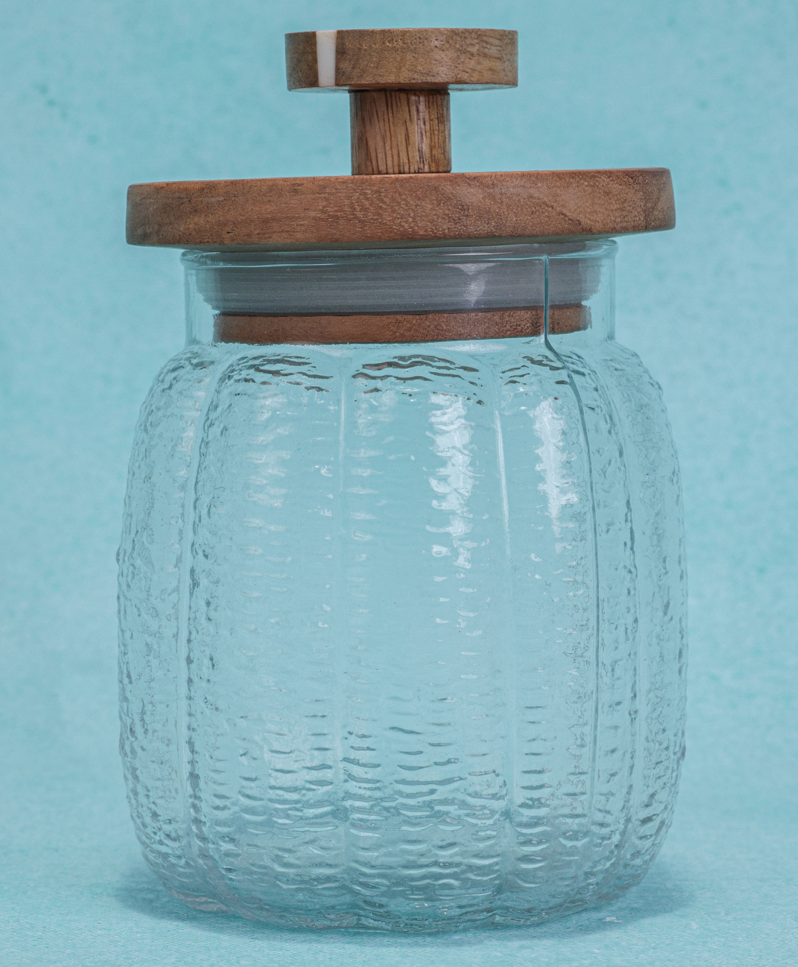 Ireka Homes Ripple Glass Jar with Acacia Wood Lid & Resin Knob with a capacity of 600ml.-picture-20