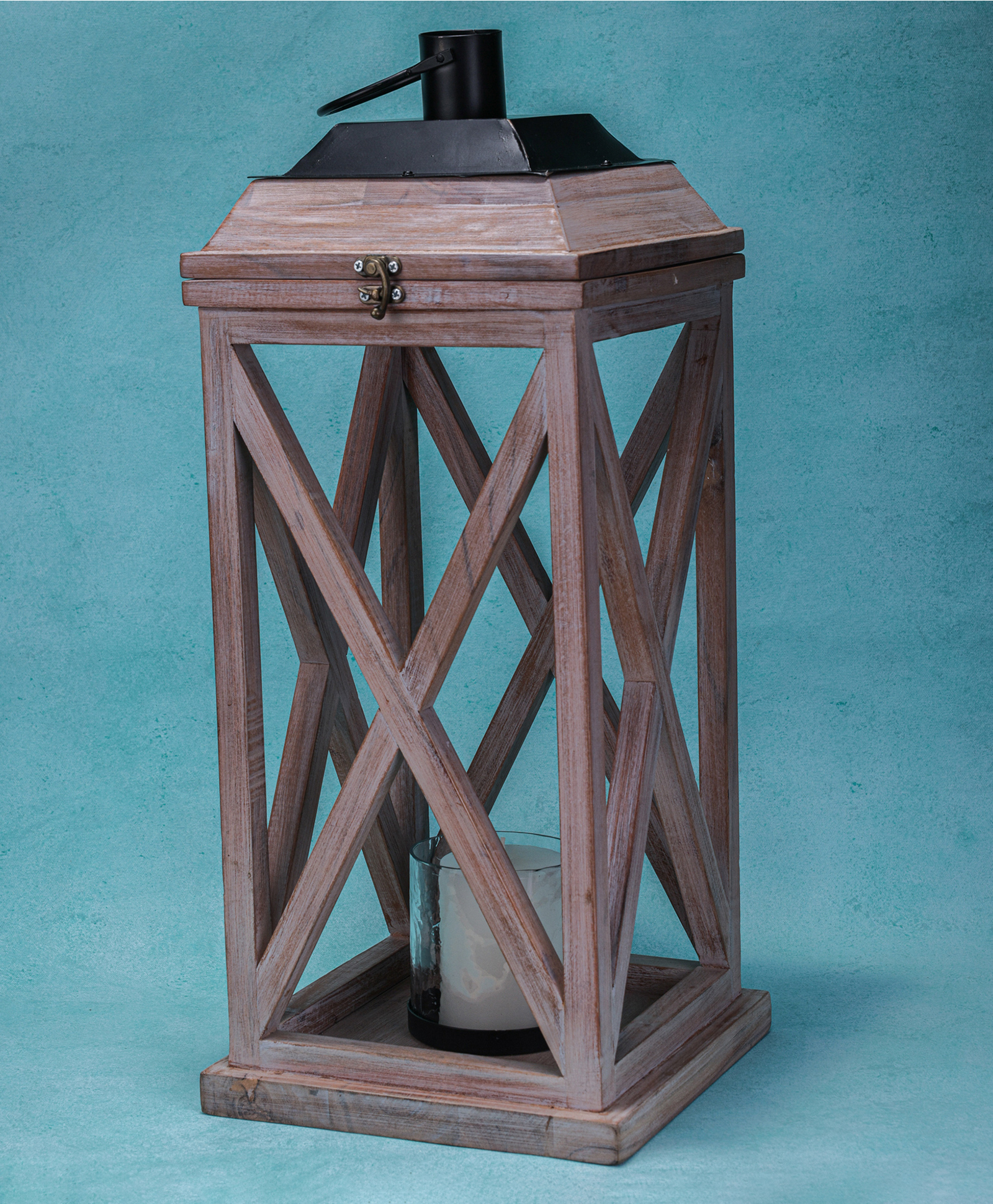 Ireka Homes Selena Acacia Wood Lantern with Glass-image-9
