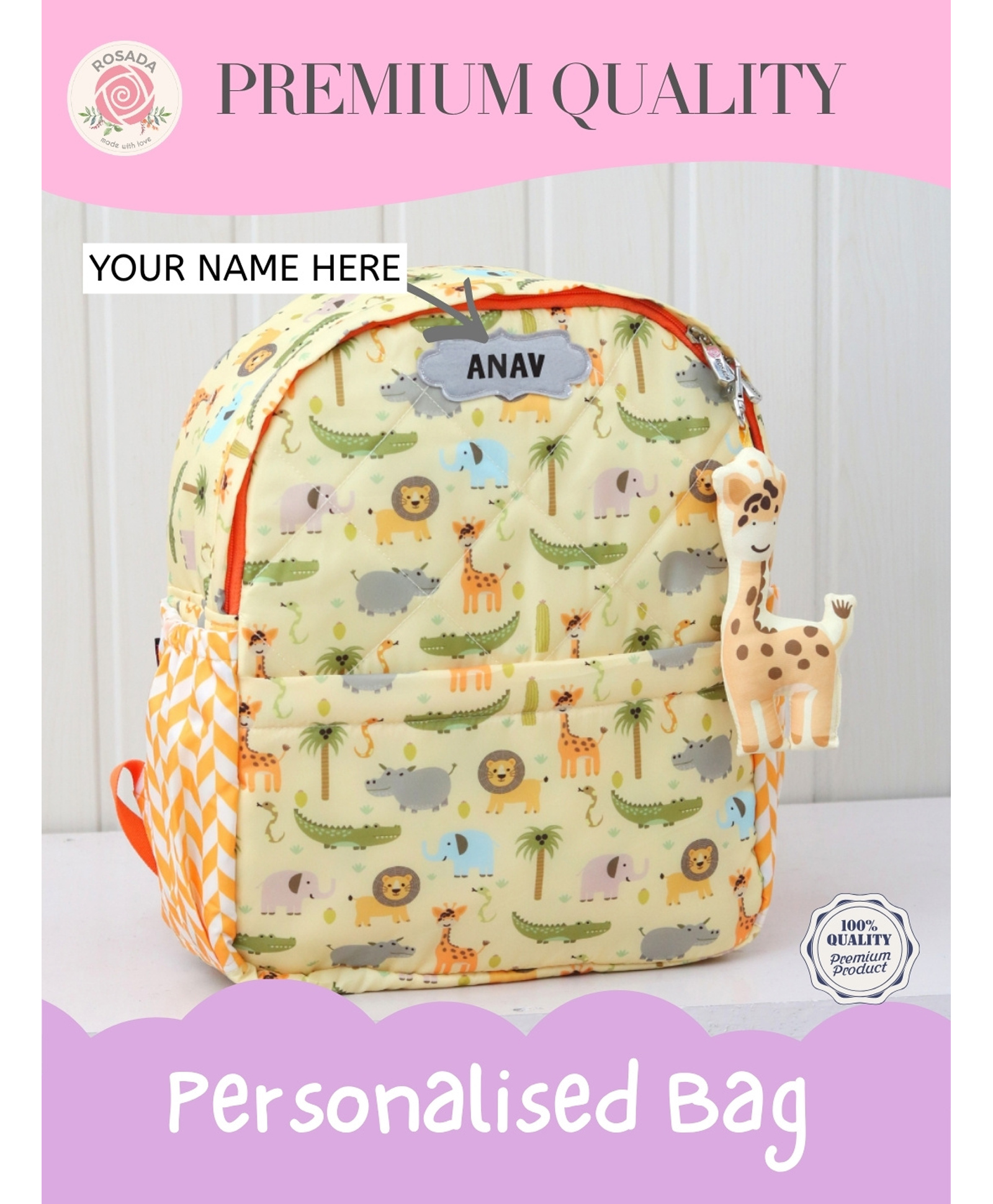 Rosada Animal Printed Backpack for Kids With Matching Keychain hanging, Waterproof Trendy and Spacious Kids Backpack, Stylish Bag for Kids - Medium(11 Inches)-picture-24