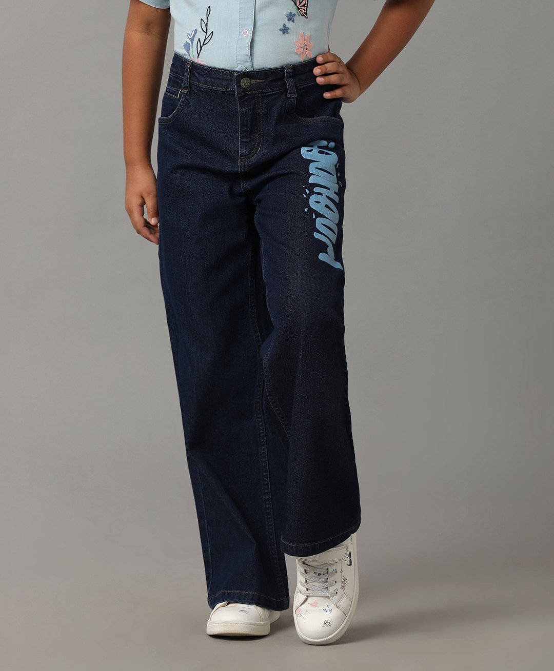 Under Fourteen Only Woohoo Text Printed Palazzo - Navy Blue-picture-15