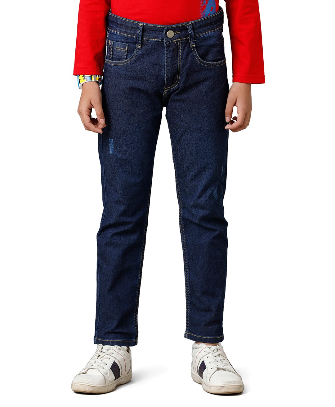 Under Fourteen Only Mild Distressed Denim Jeans - Navy Blue-image-12