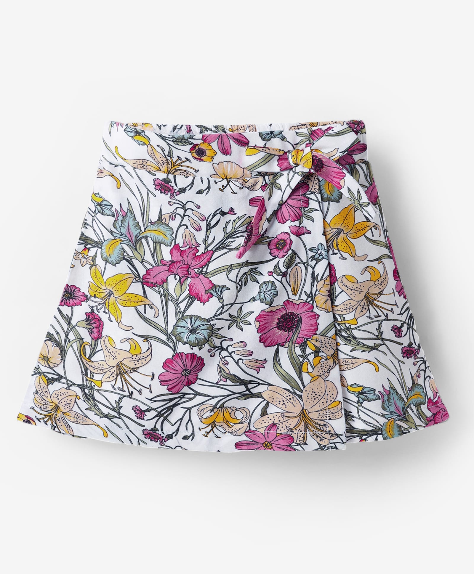 CrayonFlakes Rayon Woven Floral Printed Skort - Off White & Pink-image-43