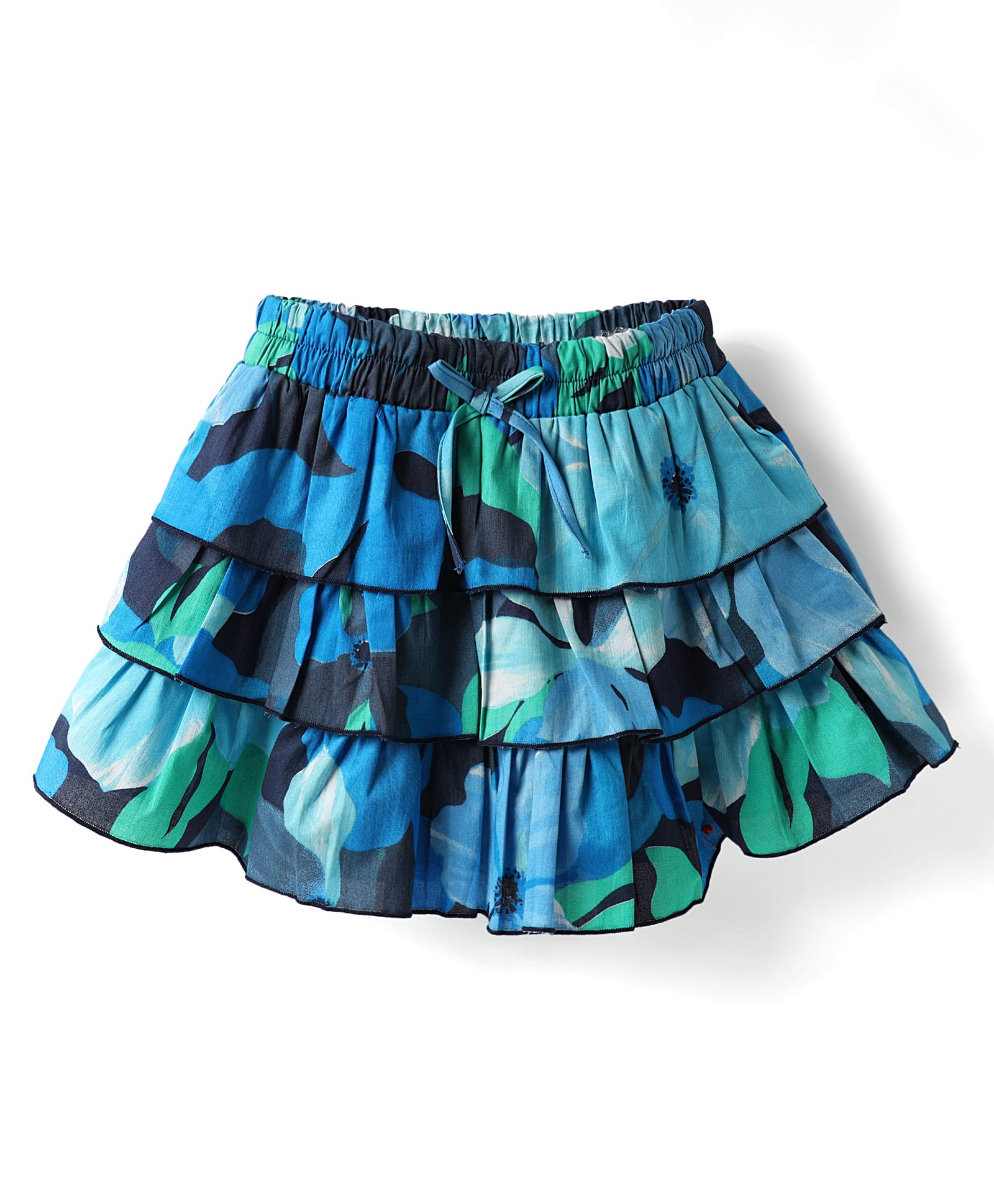 CrayonFlakes Rayon Woven Abstract Printed Layered Skirt - Blue-picture-23