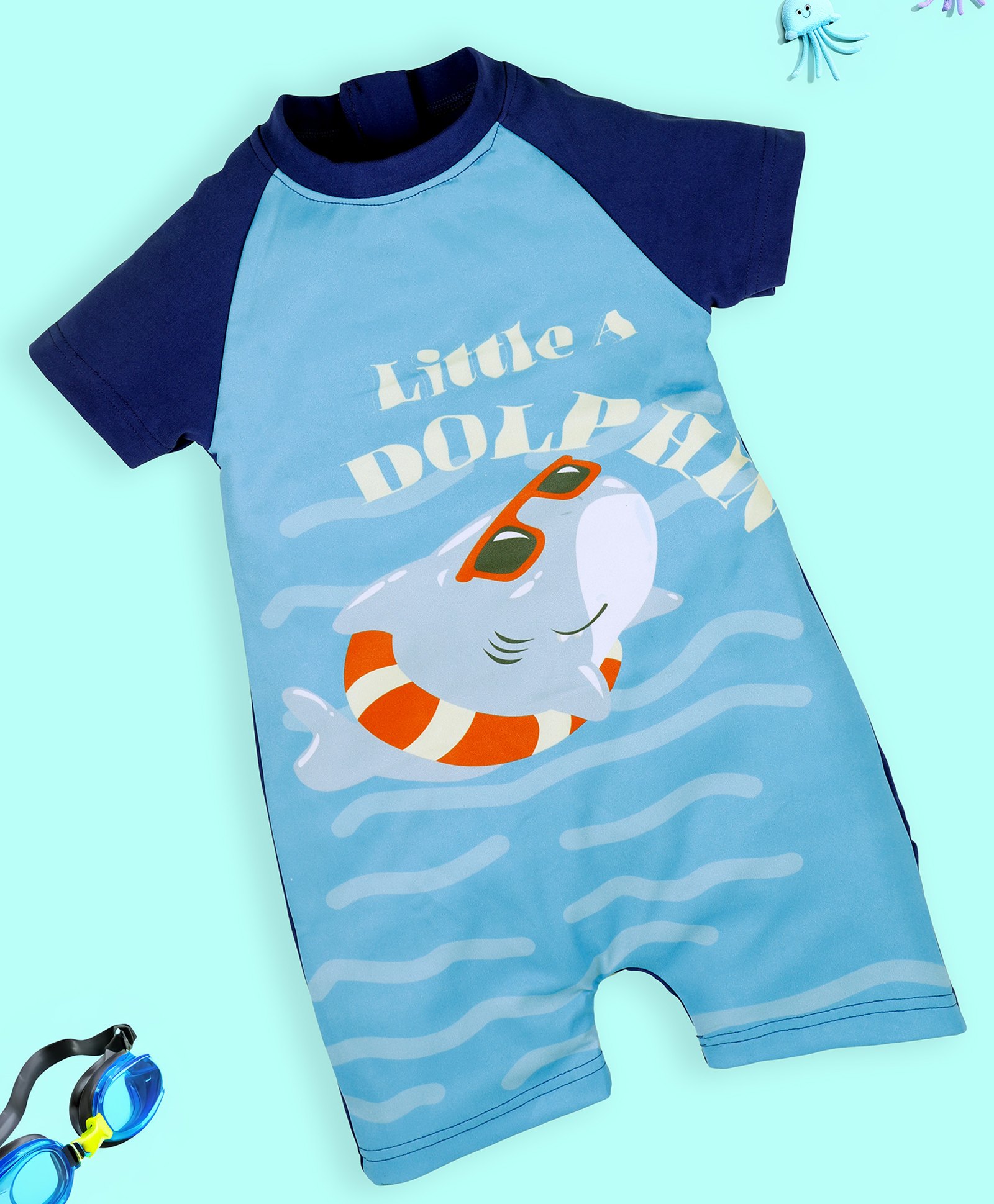 Kiddopanti Half Raglan Sleeves Dolphin Printed Swimsuit - Royal Blue-image-23