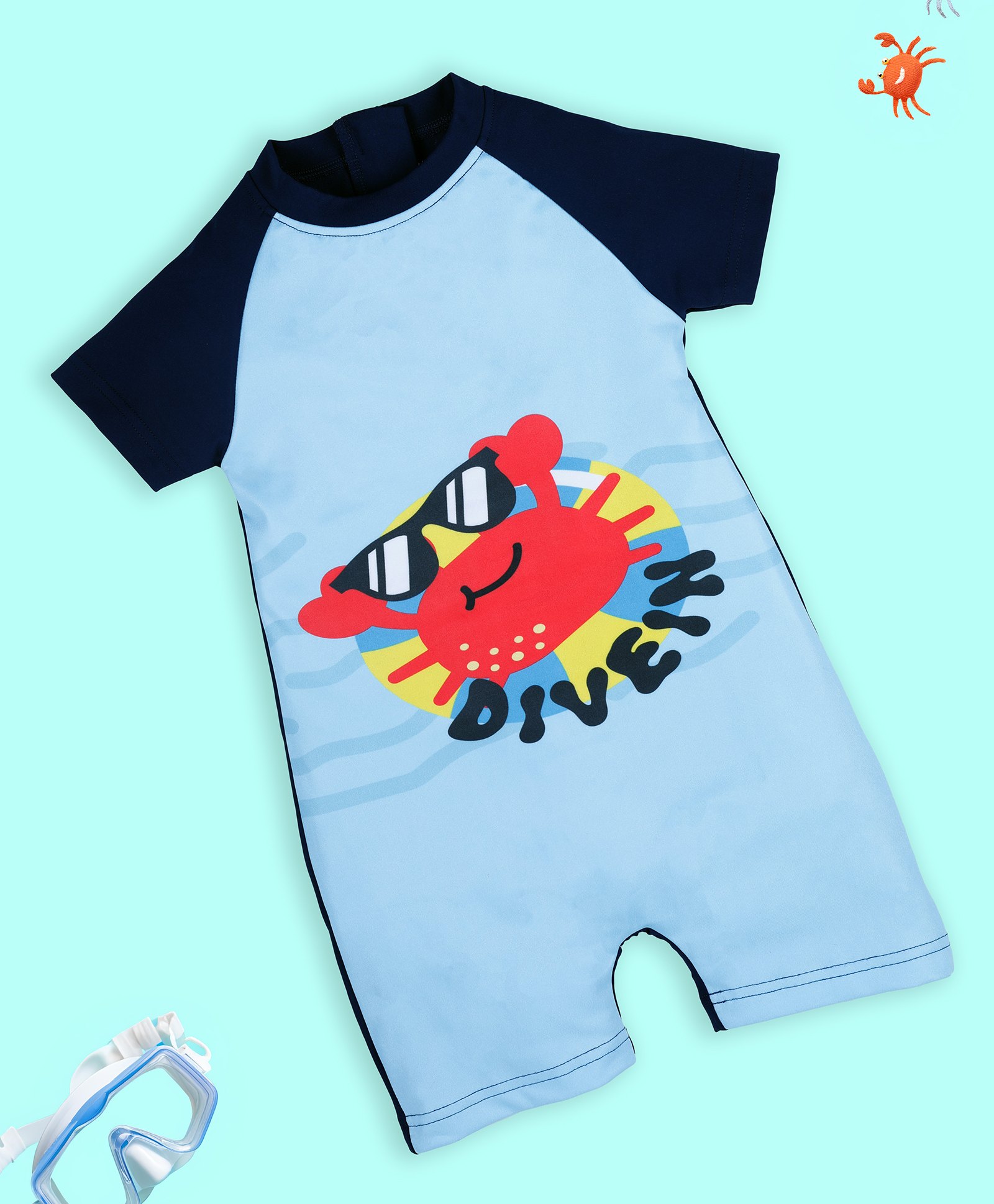 Kiddopanti Half Raglan Sleeves Crab Printed Swimsuit - Navy Blue-image-22