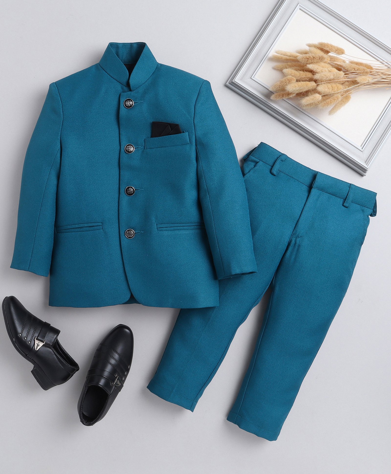 Jeet Ethnics Full Sleeves Solid Jodhpuri Coat & Pant Set - Blue-picture-31