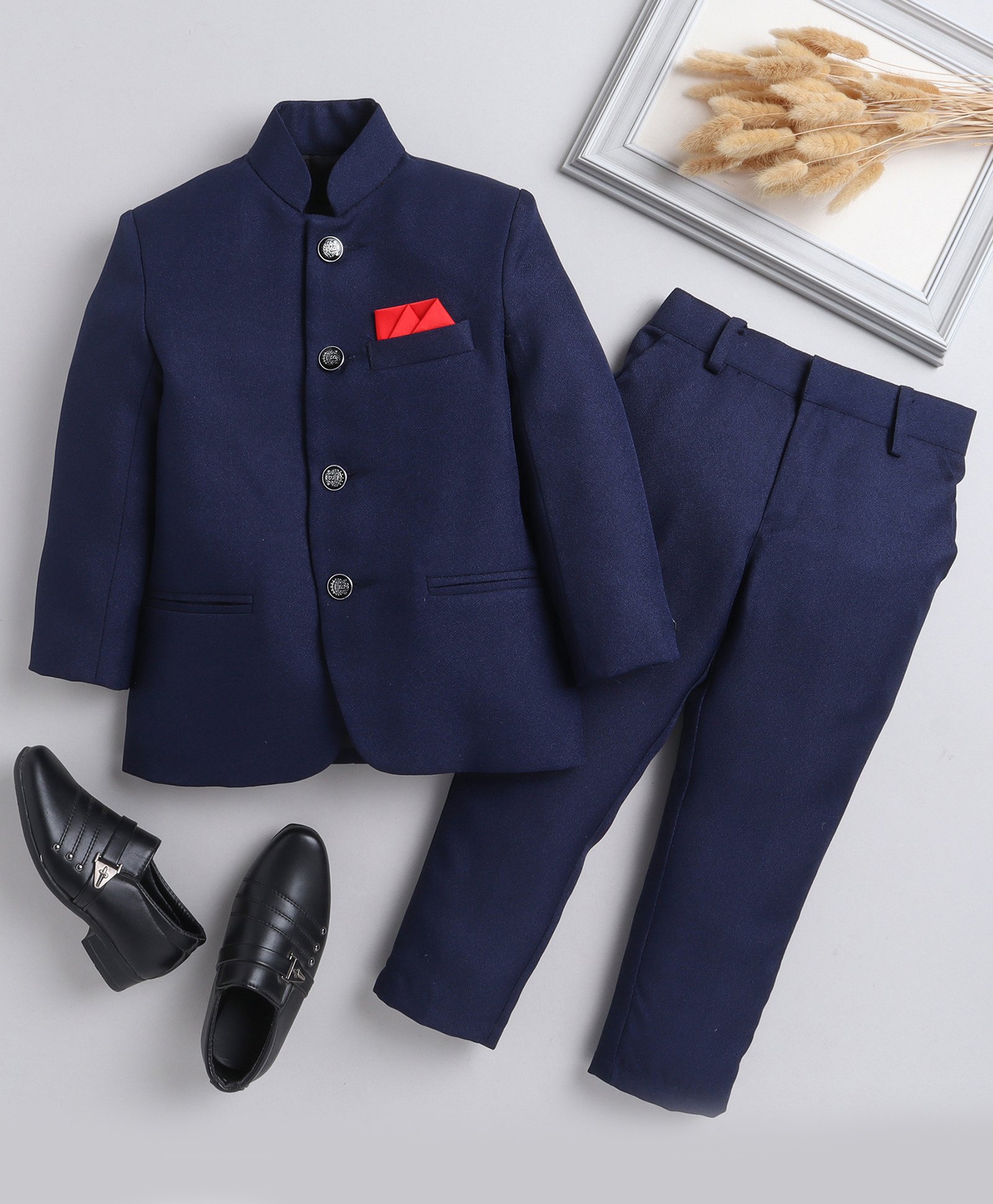 Jeet Ethnics Full Sleeves Solid Jodhpuri Coat & Pant Set - Navy Blue-picture-25