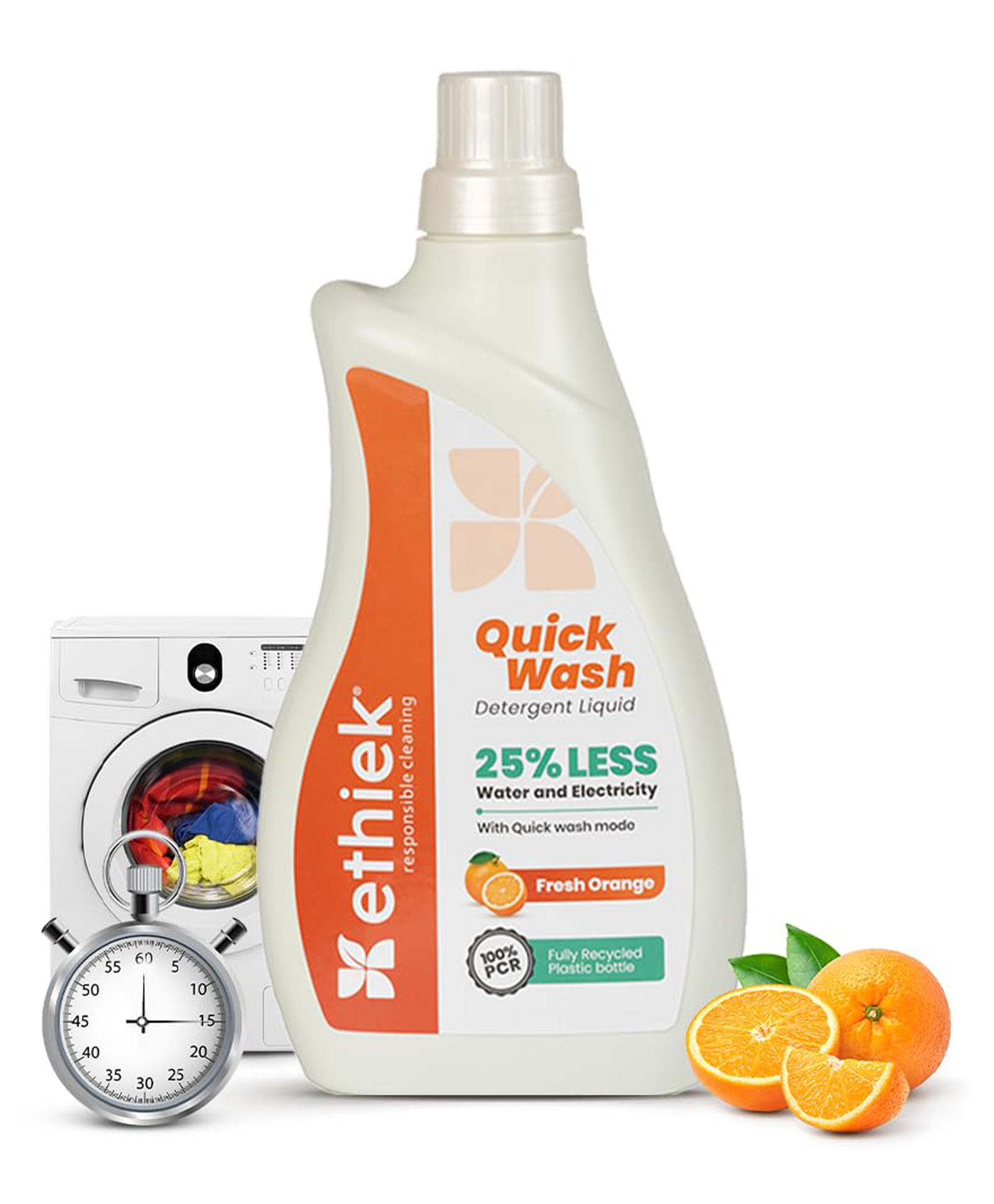 Ethiek Natural Laundry Liquid Detergent | 1 Litre | Fresh Orange| Top Load, Front Load Washing Machine & Hand Wash Friendly | Organic, Eco-Friendly, Non-Toxic | Tough on Stains, Safe for Kids-image-24