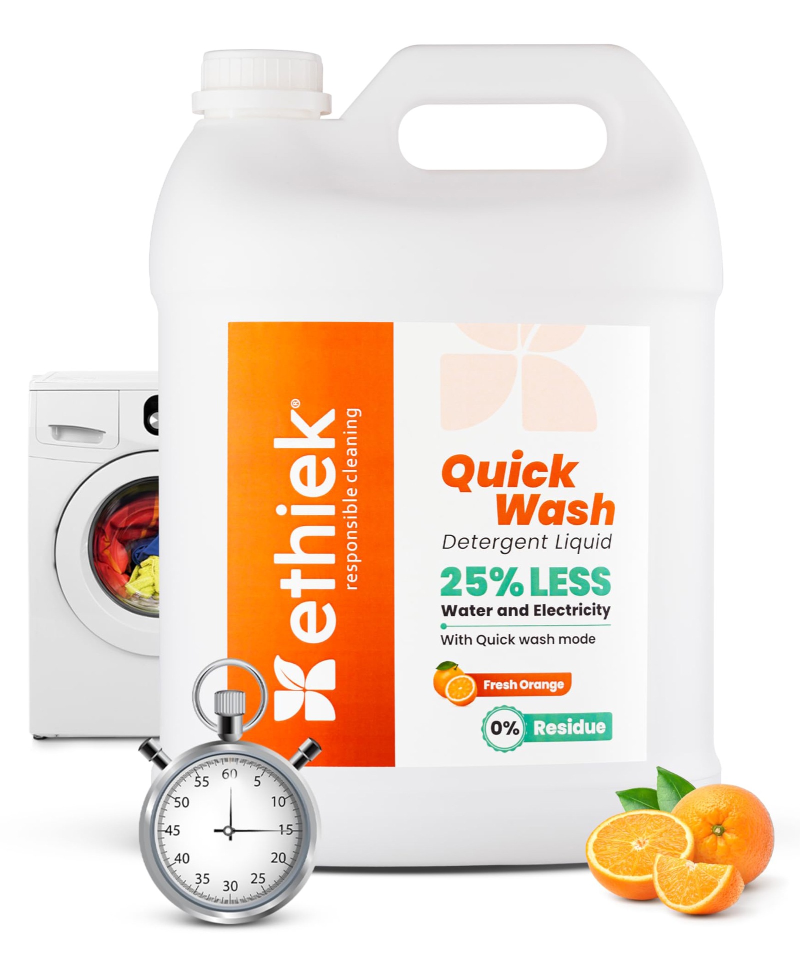 Ethiek Natural Laundry Liquid Detergent | Fresh Orange| Top Load, Front Load Washing Machine & Hand Wash Friendly | Organic, Non-Toxic | Tough on Stains, Safe for Kids - 5 L-image-26