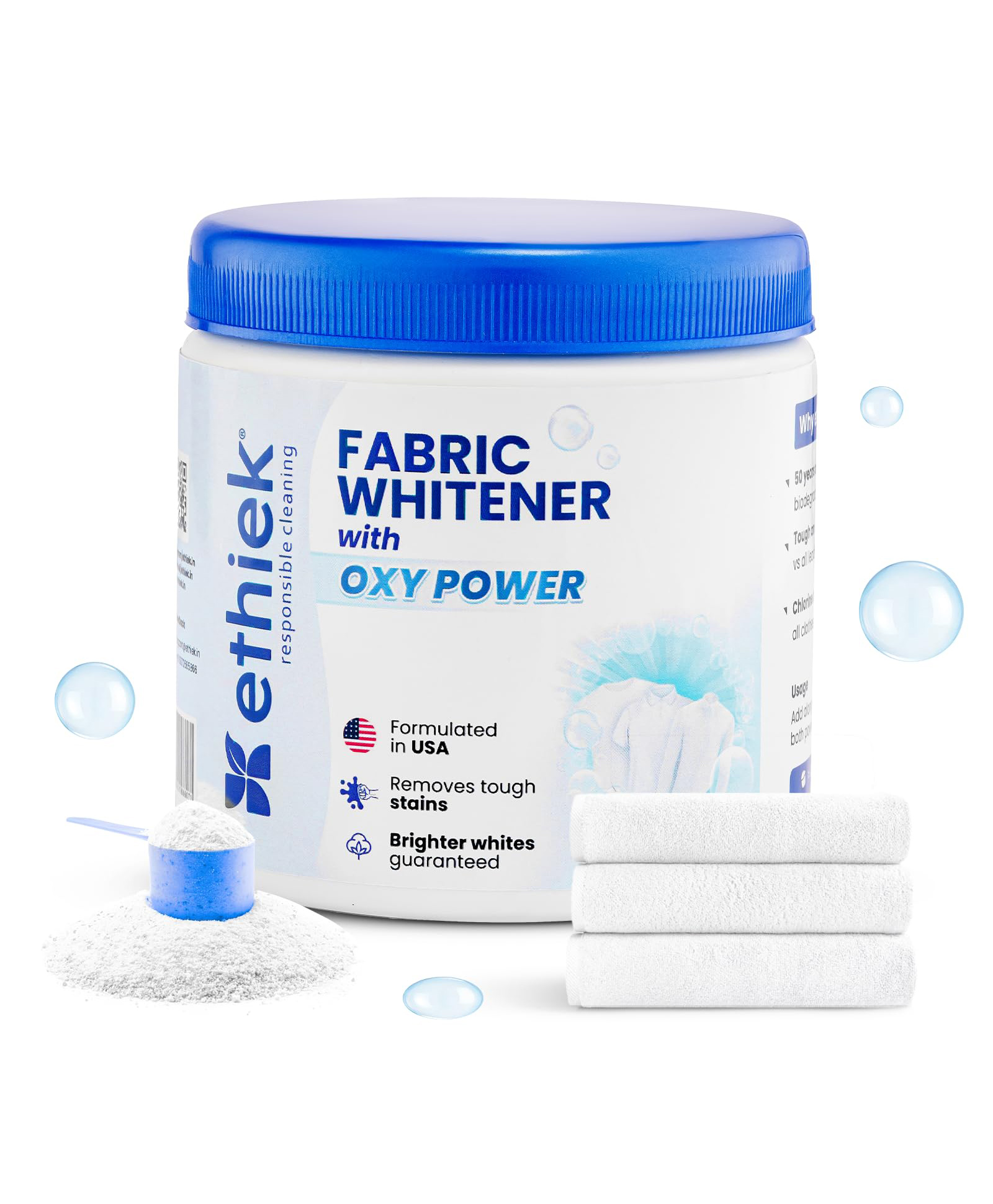 Ethiek Fabric Whitener - Detergent Add-On Powder - Brighter Whites - Powerful Stain Remover - Removes Yellowness - Chlorine Bleach Free | Suitable with all Washing Detergent Powders and Liquids - 400 g-image-41