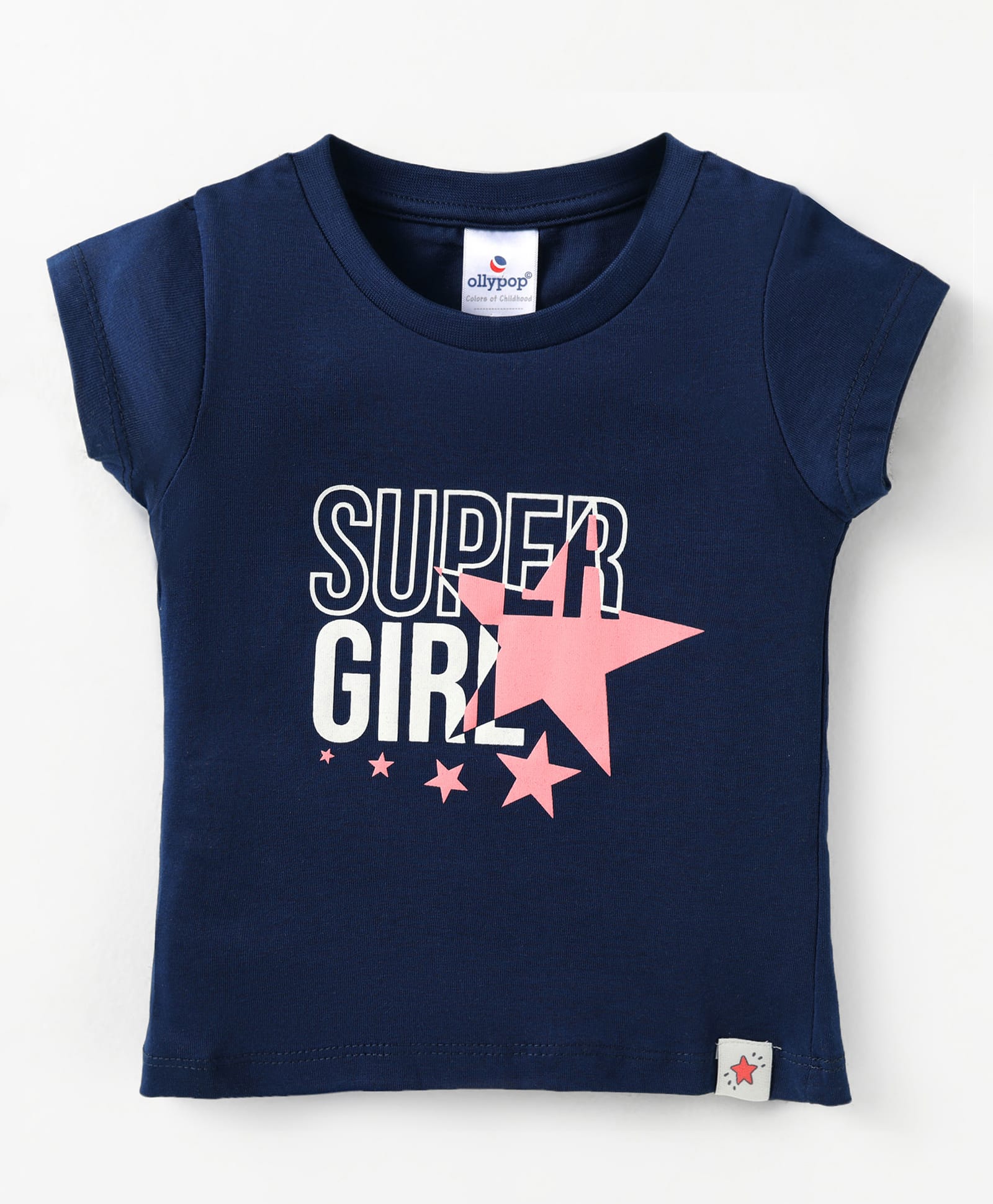 Ollypop Sinker Knit Half Sleeves T-Shirt With Super Girl Text Print - Navy Blue-image-28