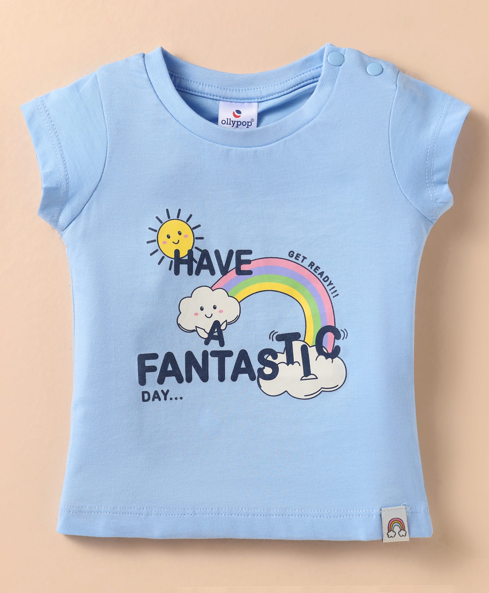 Ollypop Sinker Knit Half Sleeves T-Shirt With Have A Fantastic Day Text Print - Light Blue-picture-20