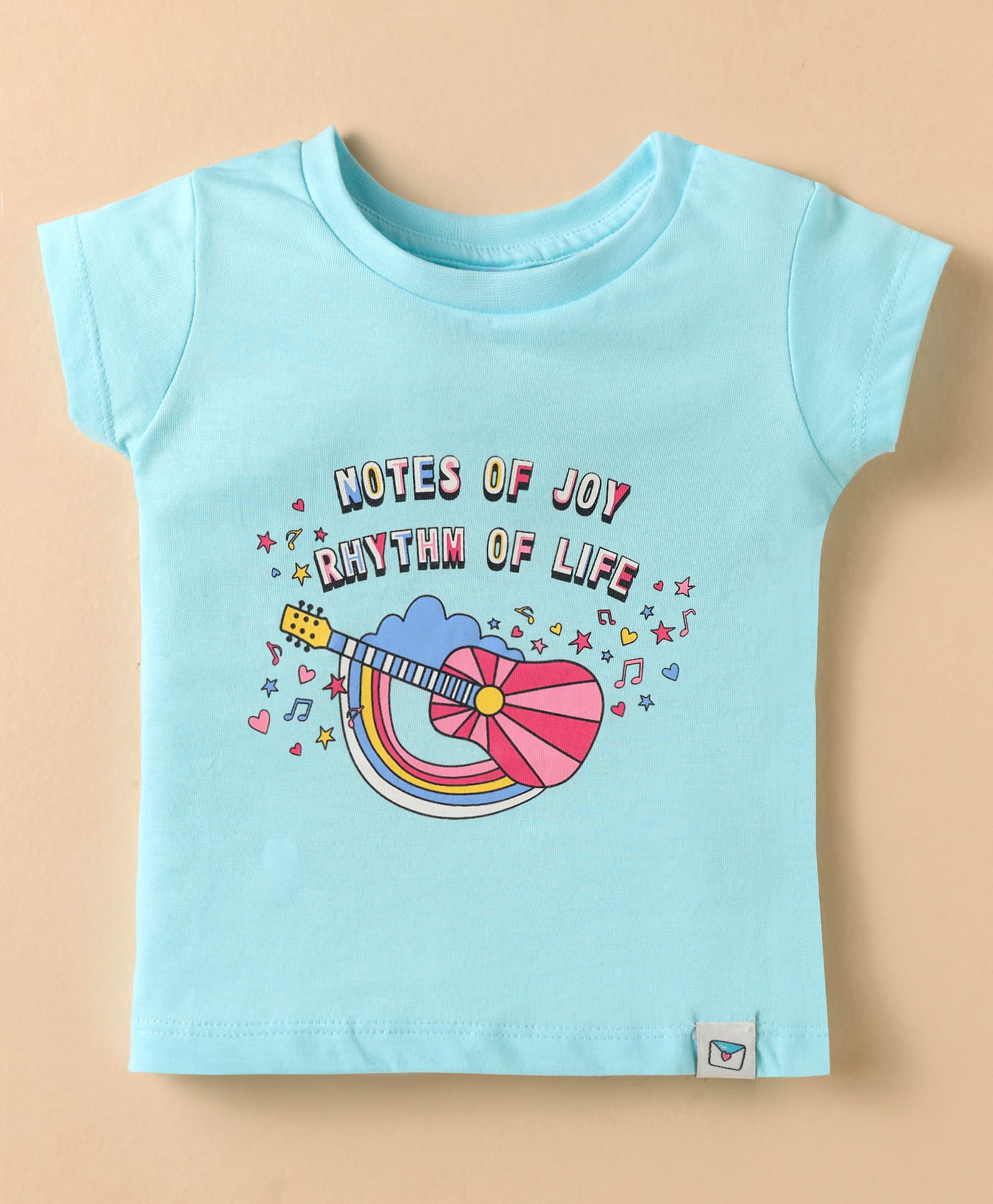 Ollypop Sinker Knit Half Sleeves T-Shirt With Notes Of Joy Rhythm Of Life Text Print - Light Blue-image-34