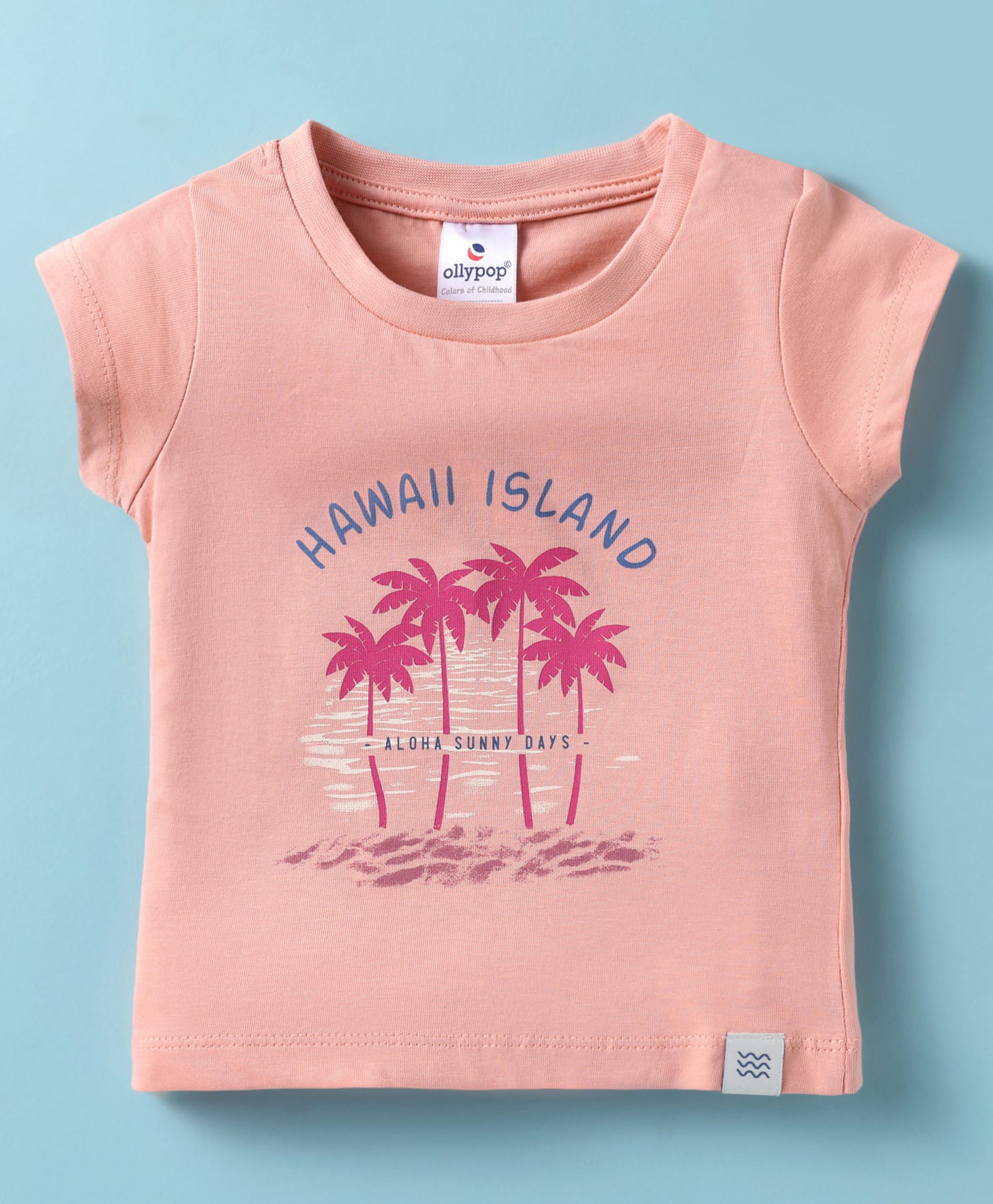 Ollypop Sinker Knit Half Sleeves T-Shirt With Hawai Island Text Print - Pink-image-30