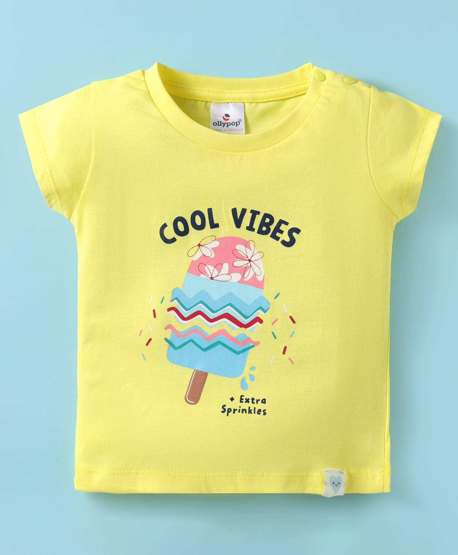 Ollypop Sinker Knit Half Sleeves T-Shirt With Cool Vibes Text Print - Yellow-image-31