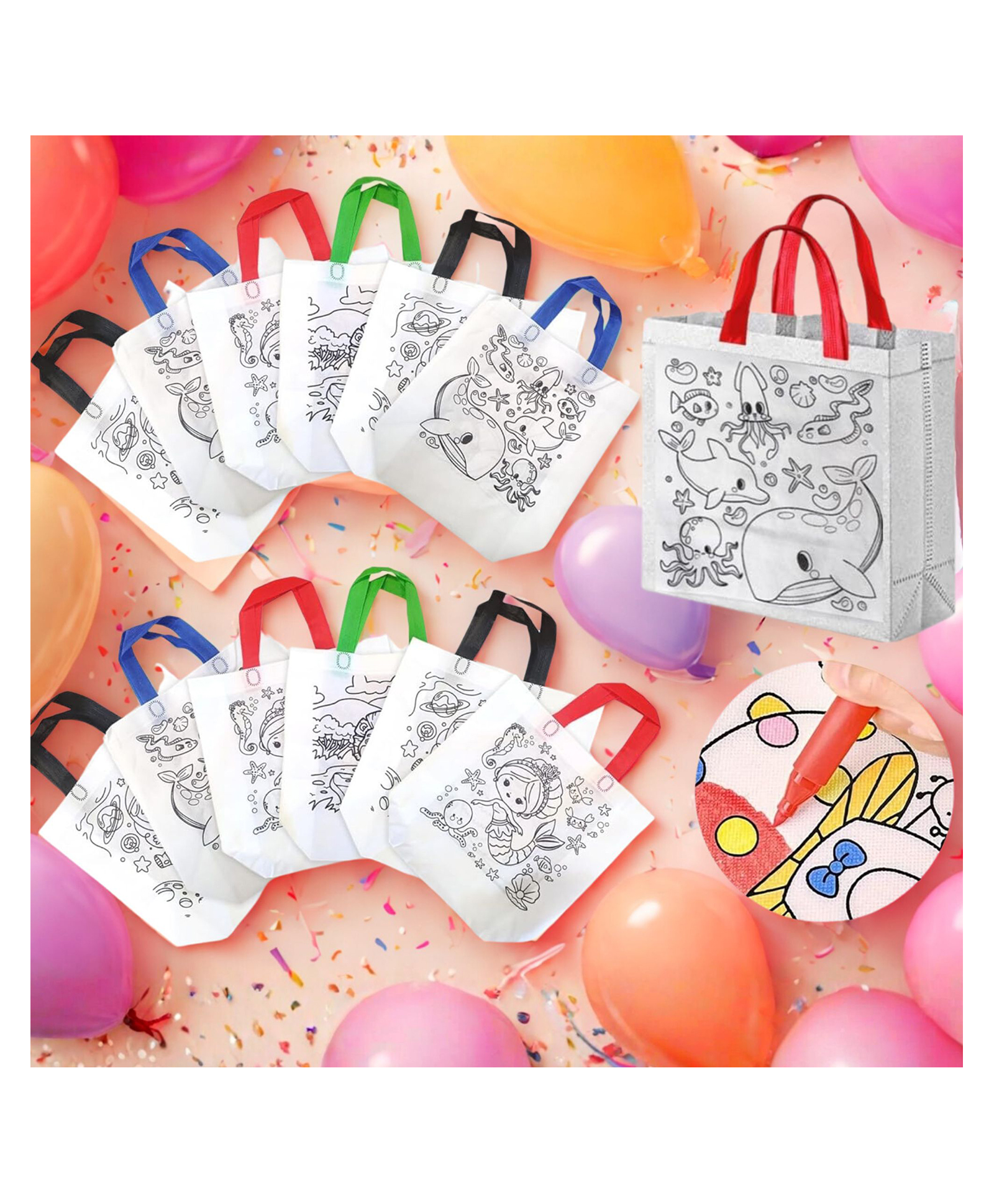 Birthday Popper Doodle Colouring Bags Pack Of 12 - Multicolor