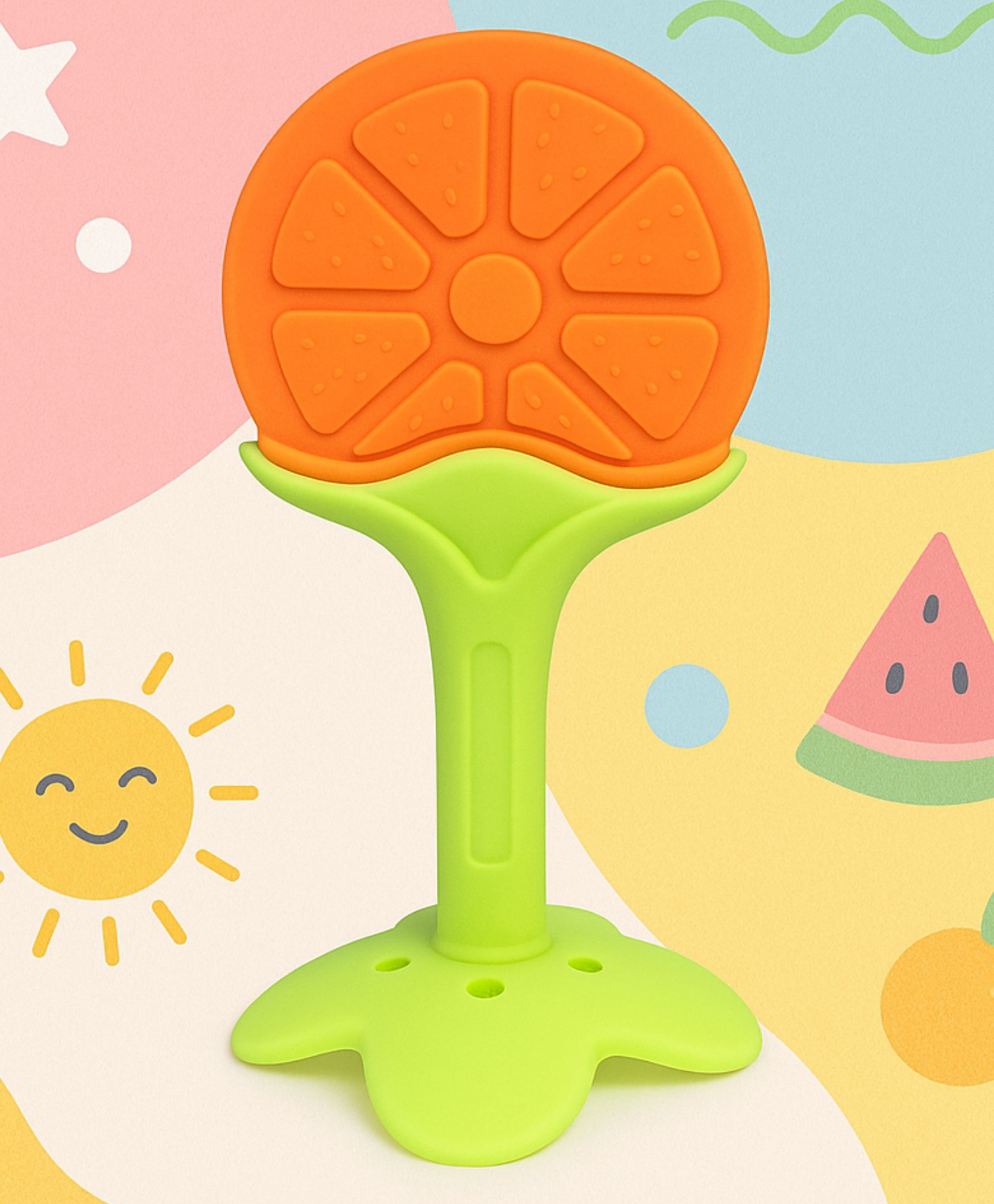 AEREX Orange Fruit Teether Teething for Newborn Babies, Infant & Toddlers BPA Free Natural Teething Freezer Safe Baby Teethers 0 to 6 Months (Pack of 1)-image-0