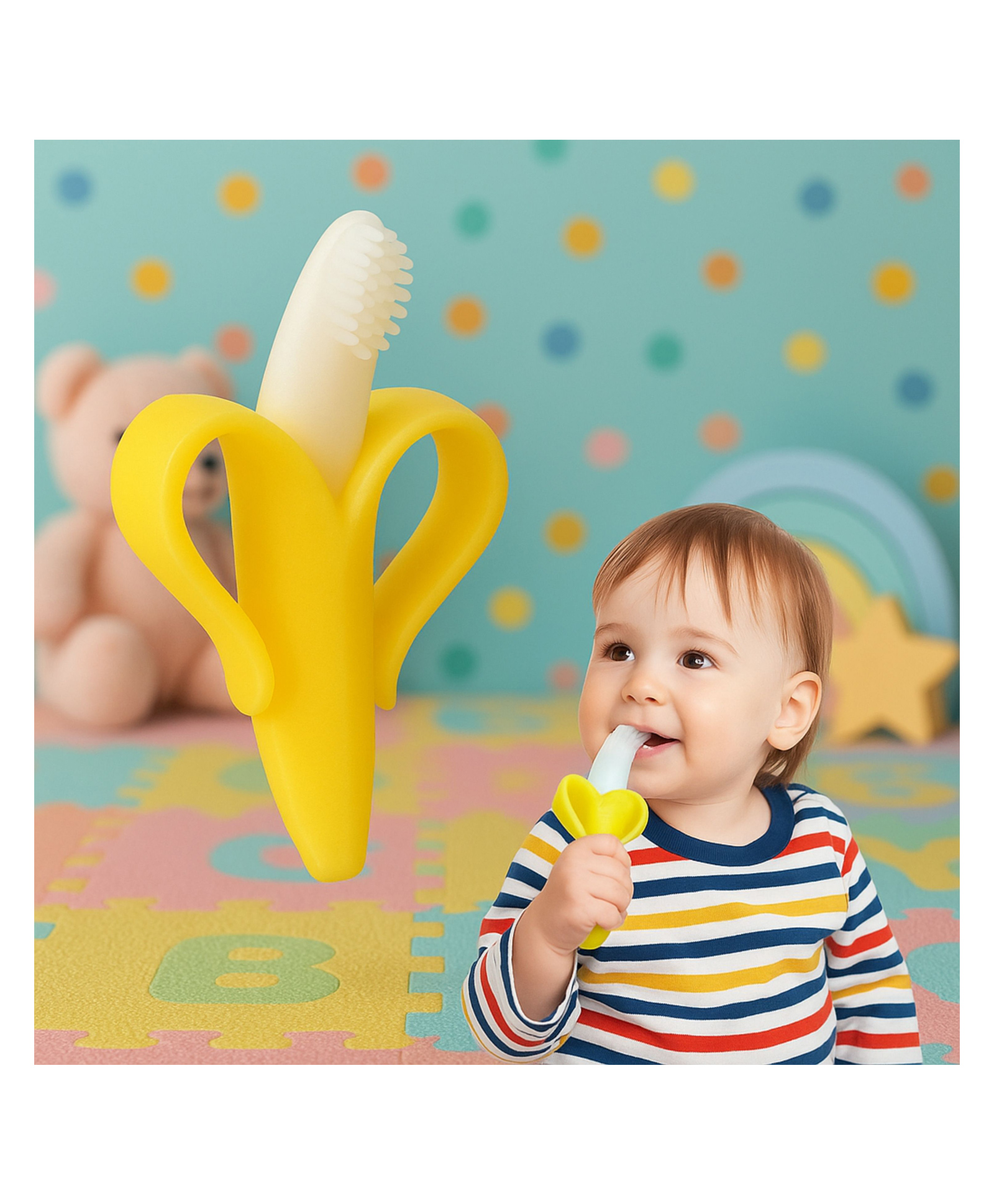 AEREX Banana Fruit Teether Teething for Newborn Babies, Infant & Toddlers BPA Free Natural Teething Freezer Safe Baby Teethers 0-6 Months (Pack of 1, Yellow)-image-28