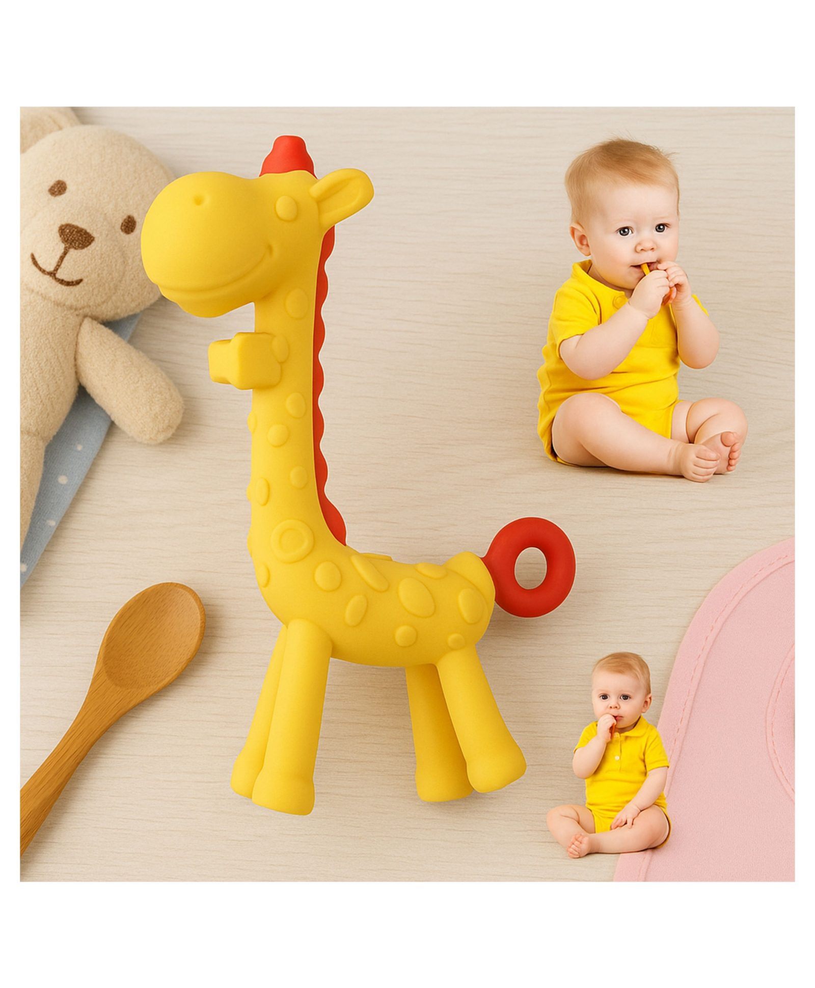 AEREX Giraffe Shape Teether for Baby 100% Food Grade, BPA Free Silicone Teething Baby Teether Teething Toy Baby Teether for 0 to 6 Months Baby-image-35